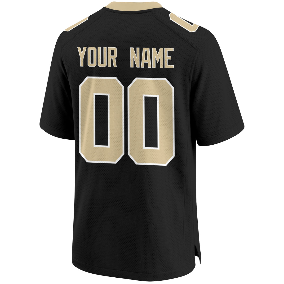 New Orleans personalized Black football jersey back view with custom name and large jersey number