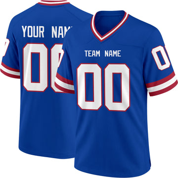 New York Blue personalized Royal Blue football jersey showing front city lettering and number with back custom name and number