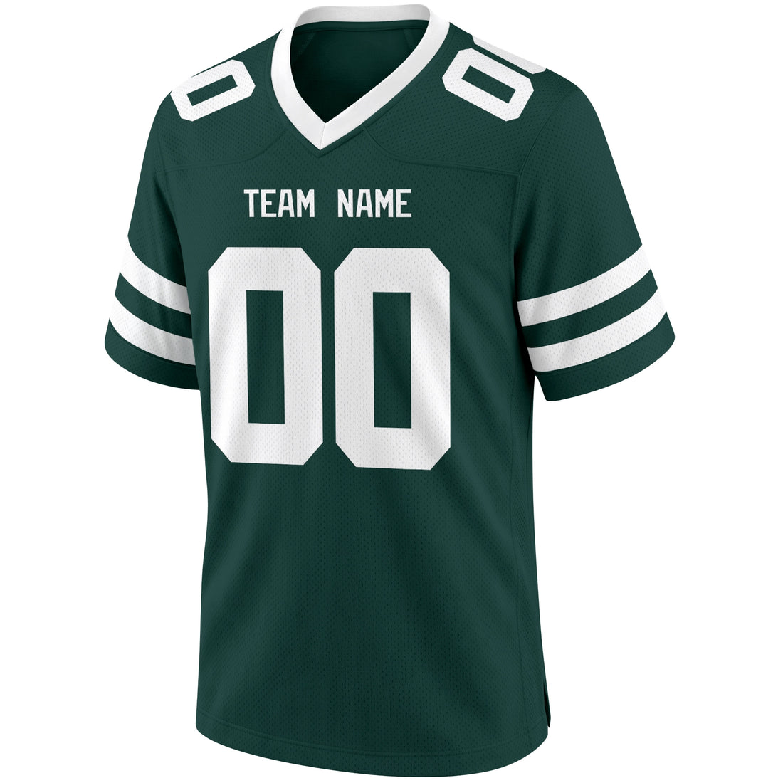 New York Green personalized Dark Green football jersey showing front city lettering and number with back custom name and number