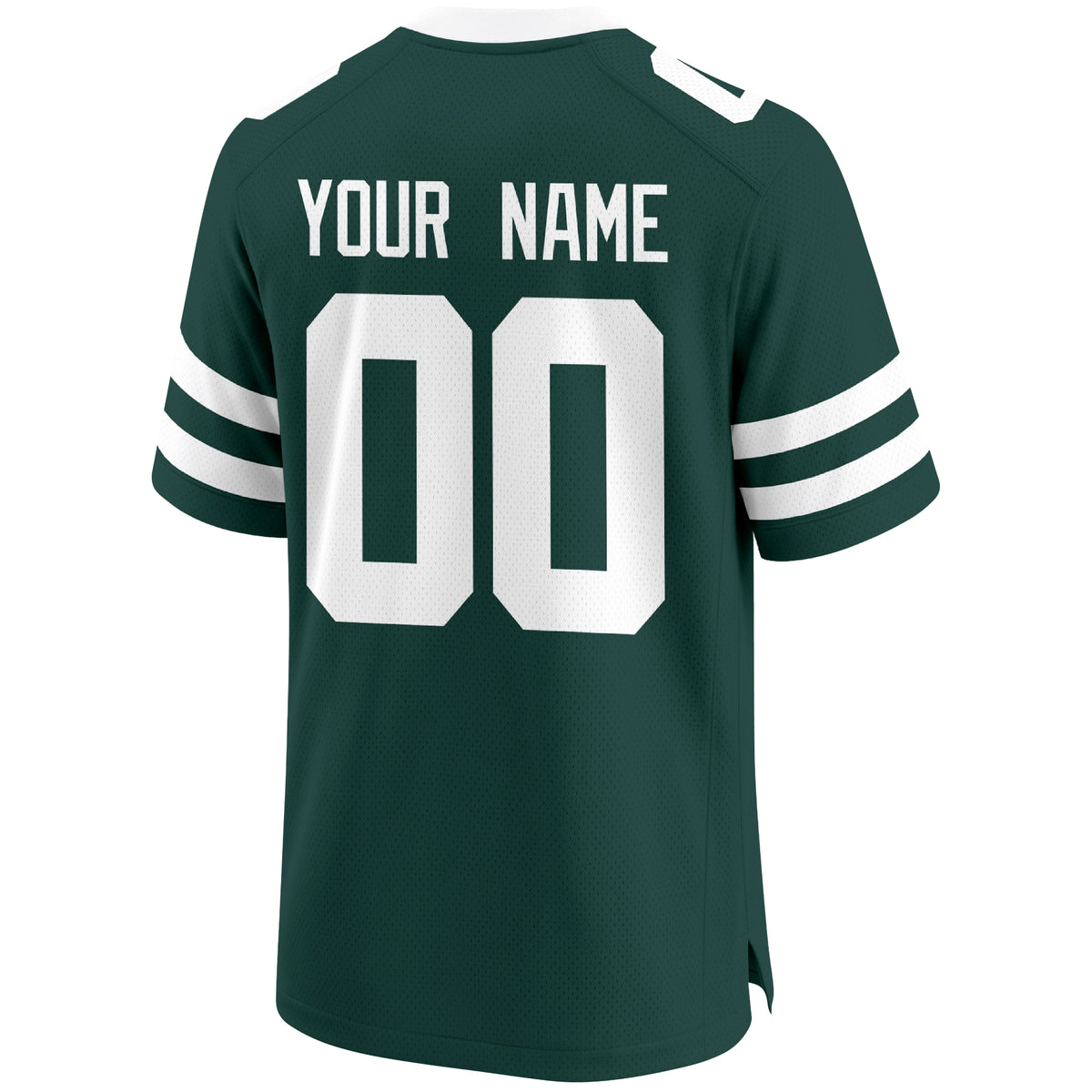 New York Green personalized Dark Green football jersey back view with custom name and large jersey number