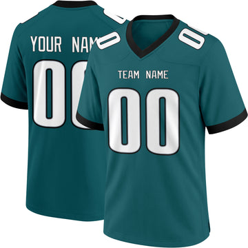 Philadelphia personalized Teal football jersey showing front city lettering and number with back custom name and number
