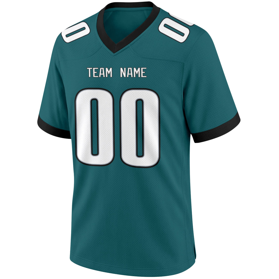Philadelphia personalized Teal football jersey showing front city lettering and number with back custom name and number