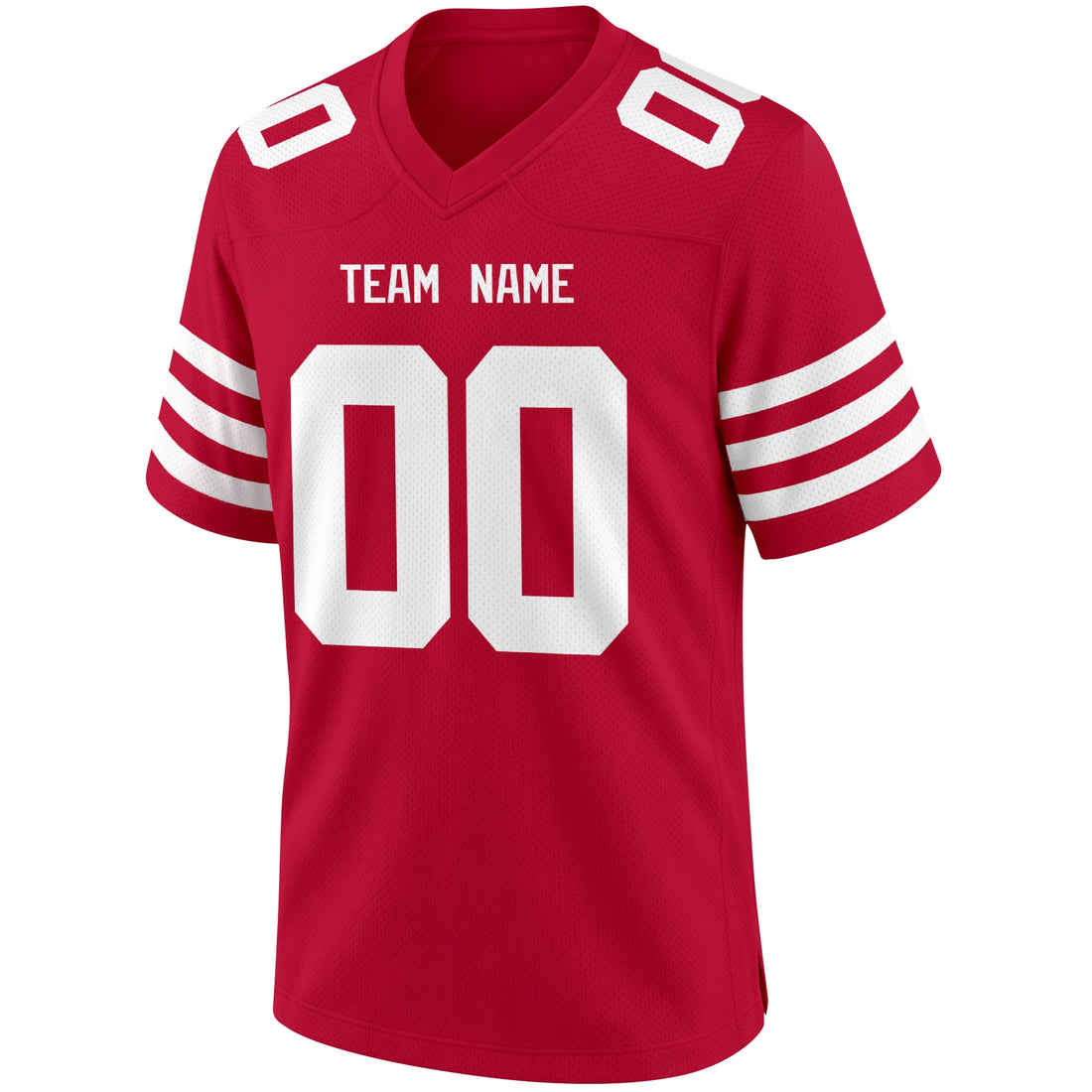 San Francisco personalized Red football jersey showing front city lettering and number with back custom name and number