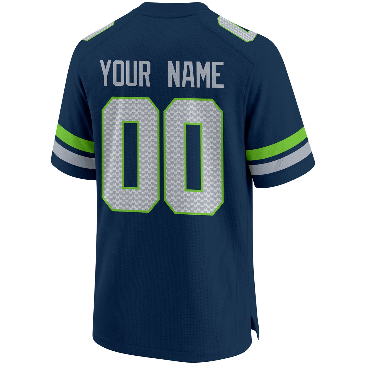 Seattle personalized Navy football jersey back view with custom name and large jersey number