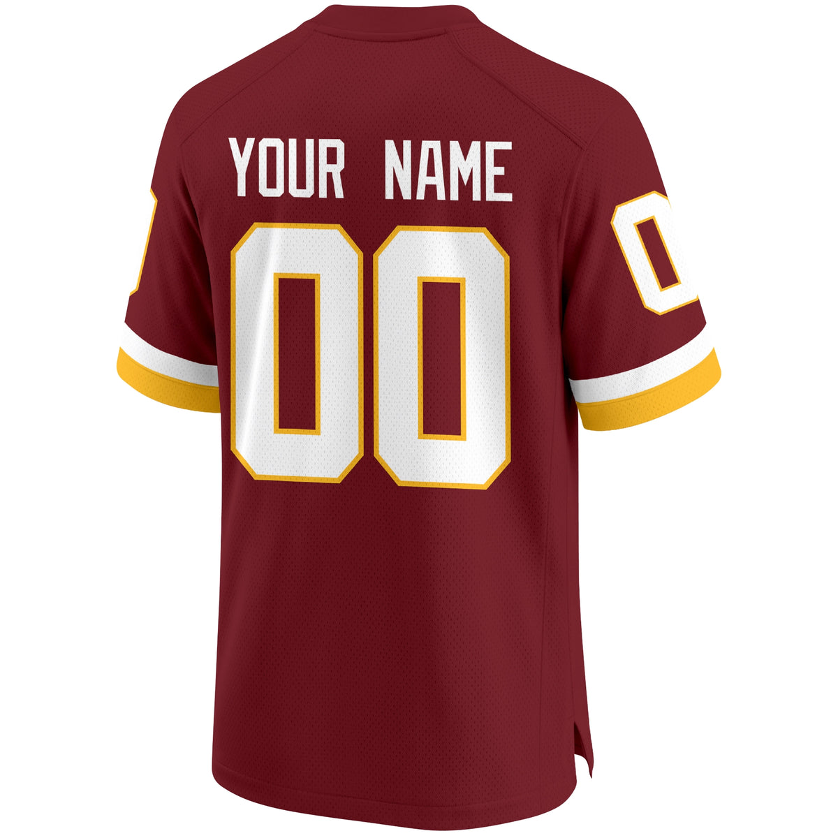 Washington personalized Burgundy football jersey back view with custom name and large jersey number
