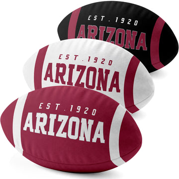 Arizona personalized football shaped pillow collection in Red, White and Black with city lettering