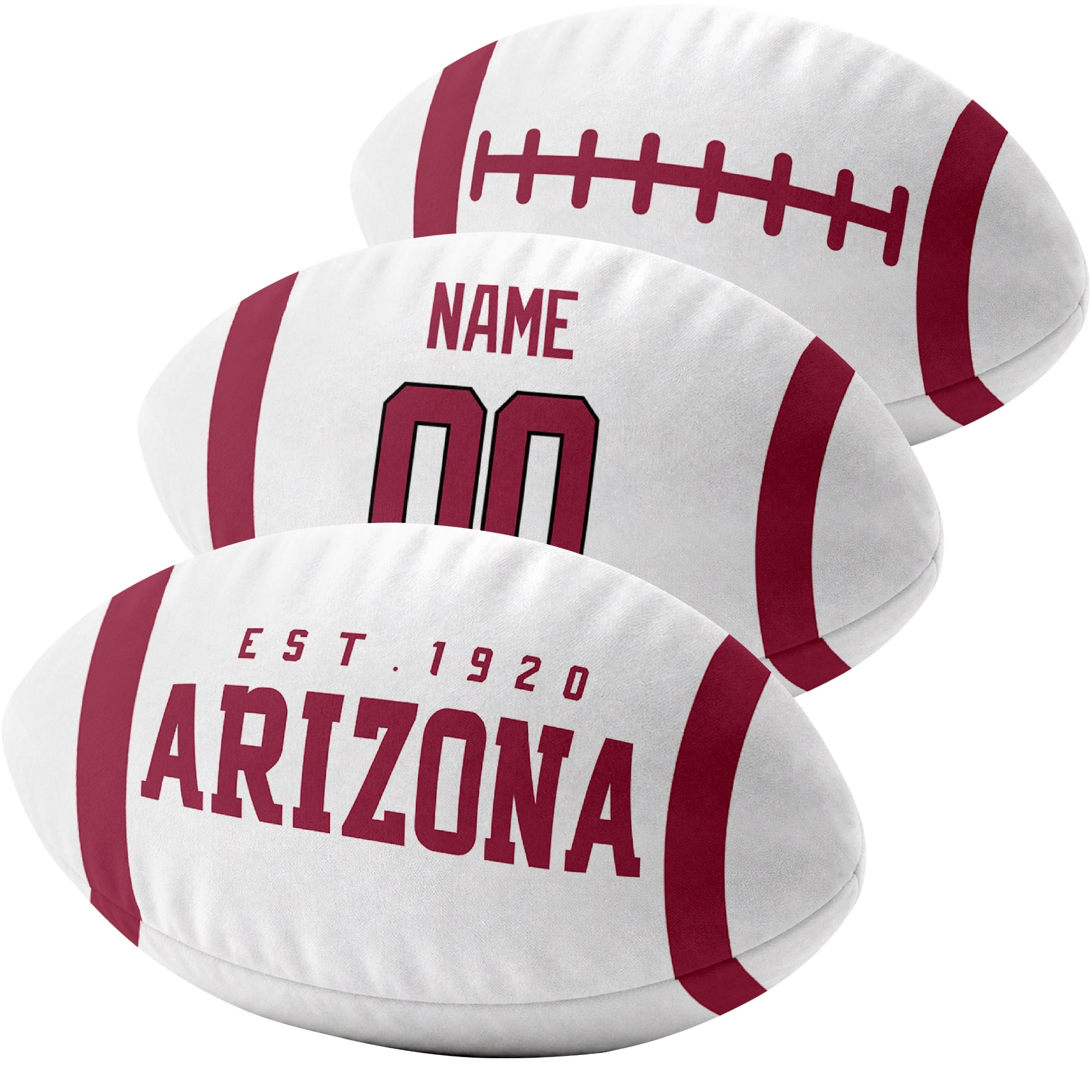 Arizona custom football pillow multi angle comparison in Red, White and Black