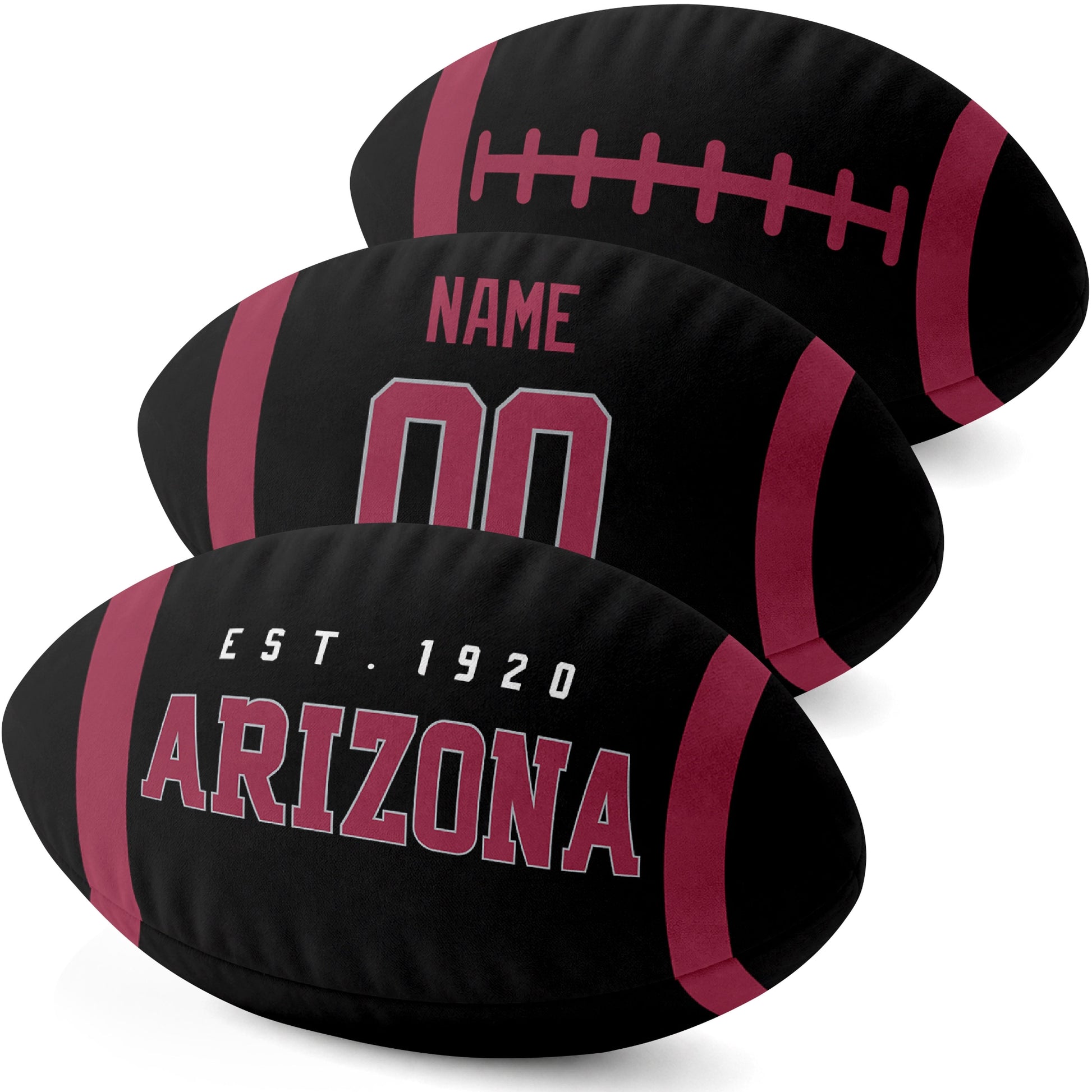 Arizona personalized football pillow three color display highlighting the oval shape and contrasting end stripes