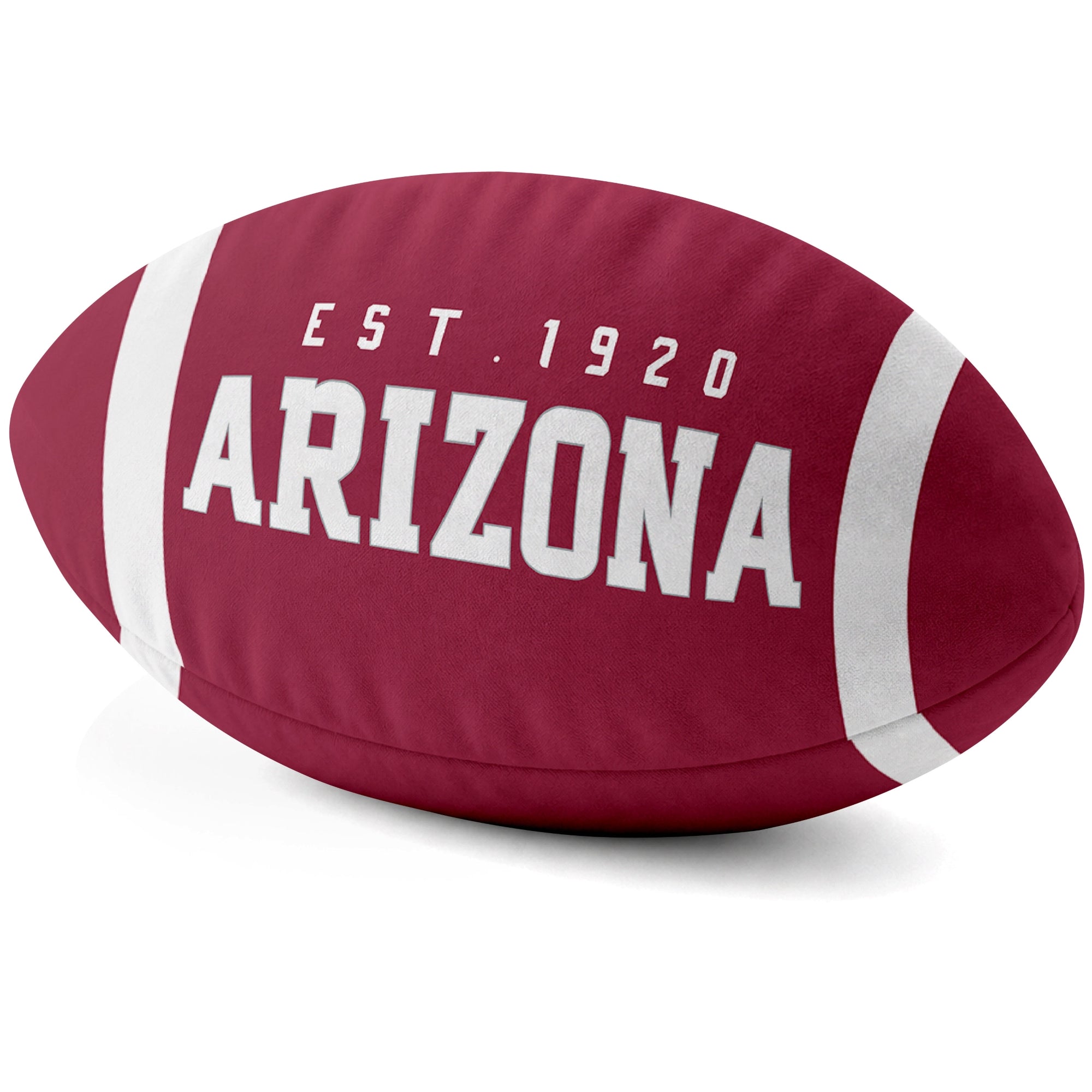 Arizona Red football shaped pillow city lettering side view
