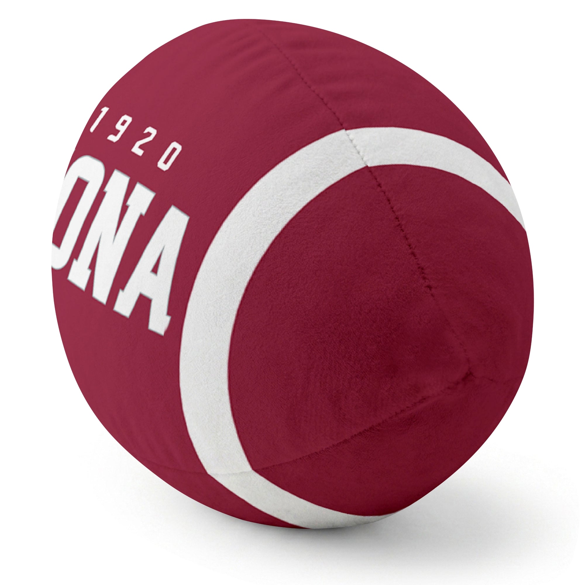 Arizona Red football pillow rounded end and seam angle view