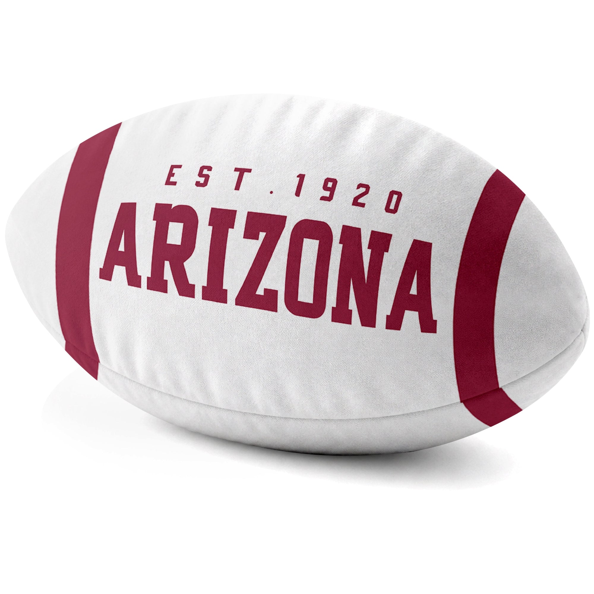 Arizona White football shaped pillow city lettering side view