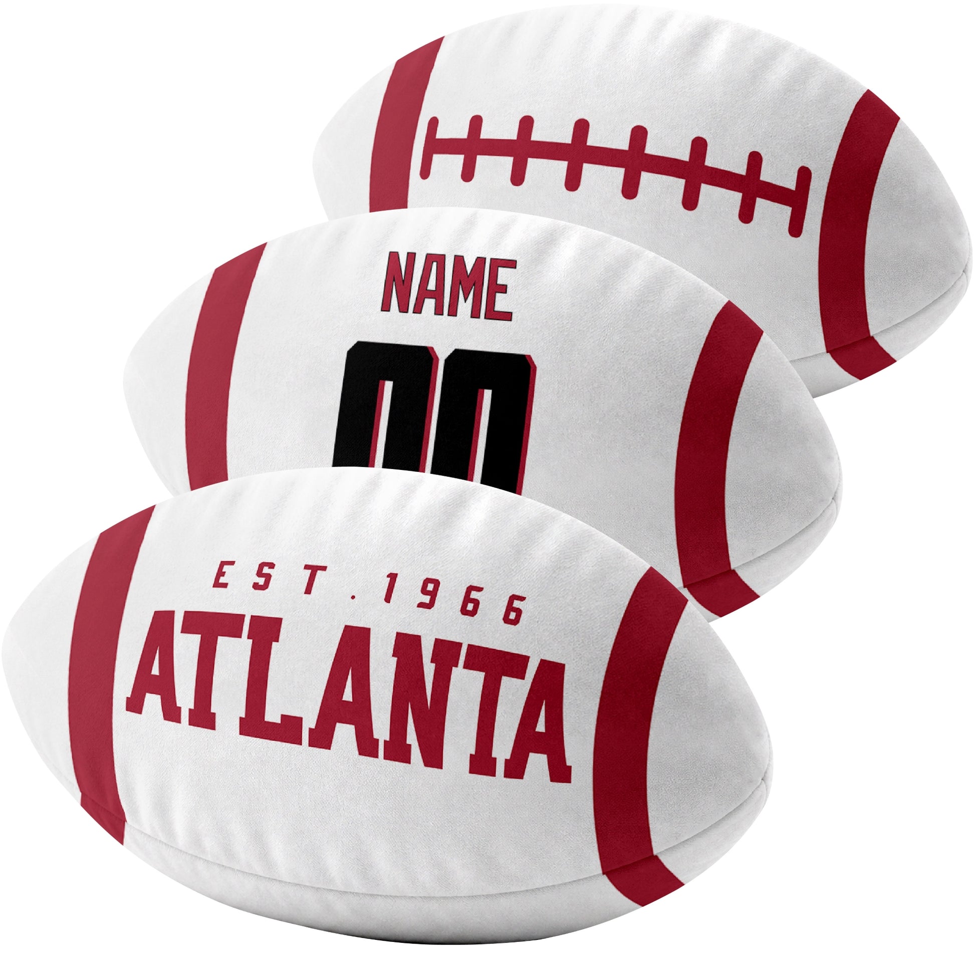 Atlanta custom football pillow multi angle comparison in Red, White and Black