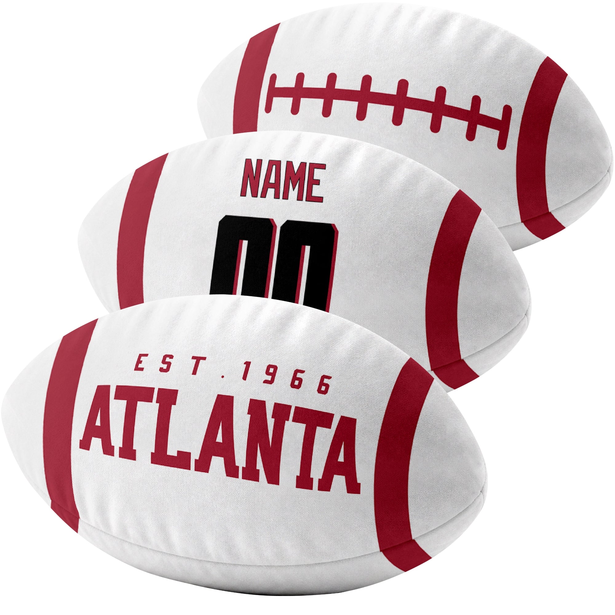 Atlanta custom football pillow multi angle comparison in Red, White and Black