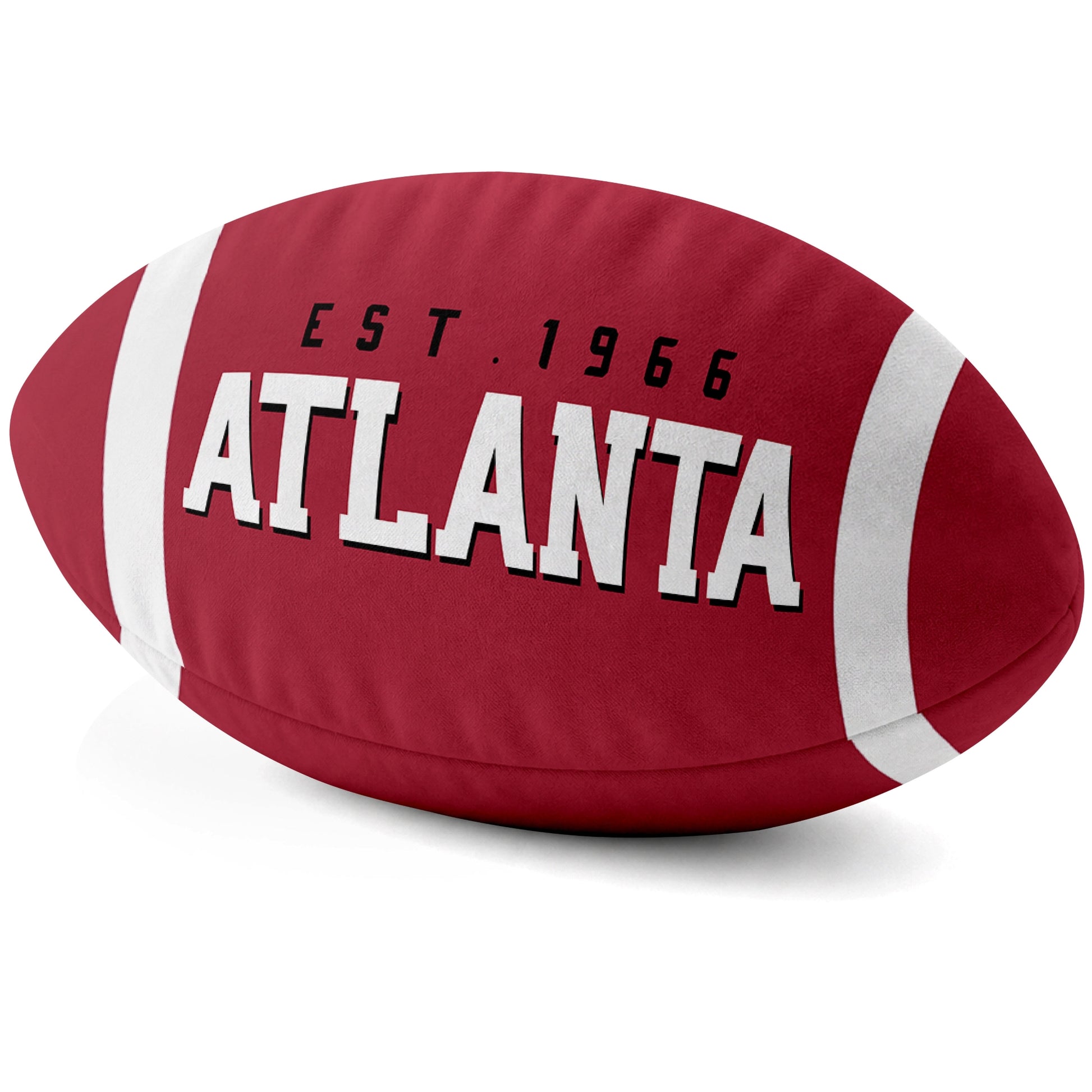 Atlanta Red football shaped pillow city lettering side view