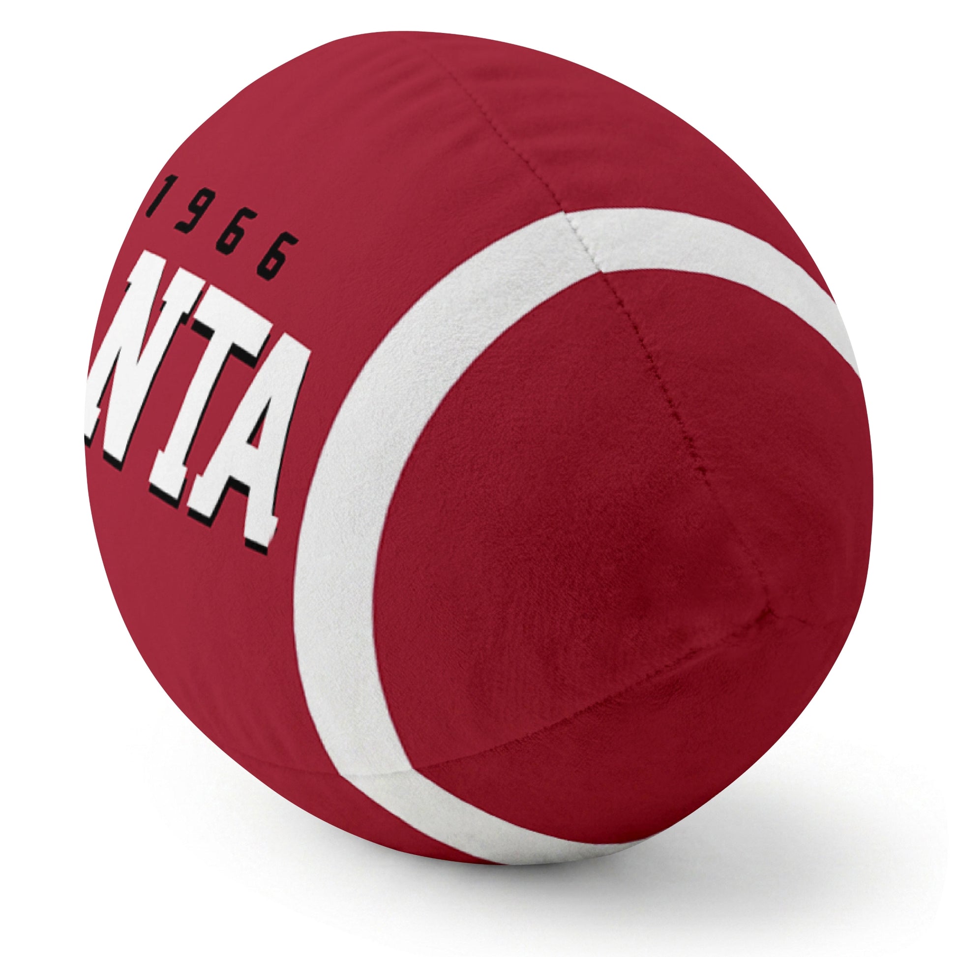 Atlanta Red football pillow rounded end and seam angle view