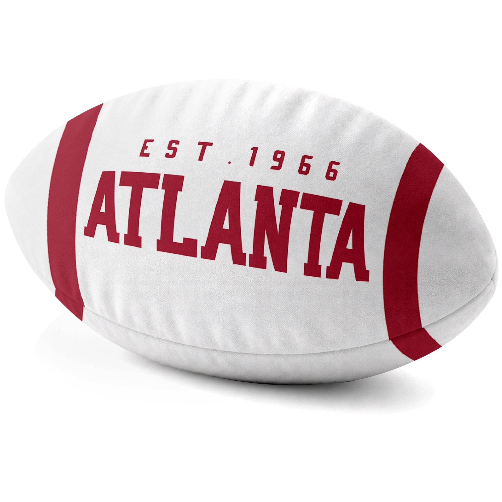 Atlanta White football shaped pillow city lettering side view