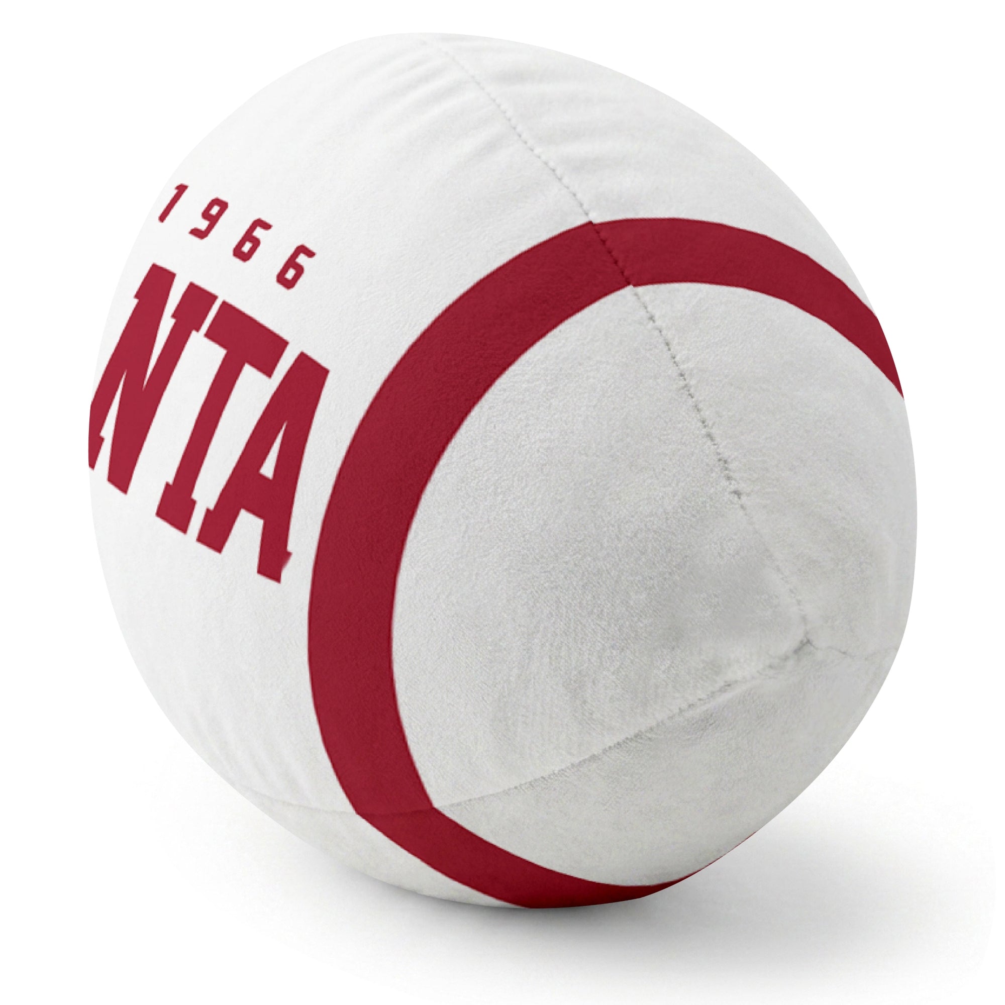 Atlanta White football pillow rounded end and seam angle view