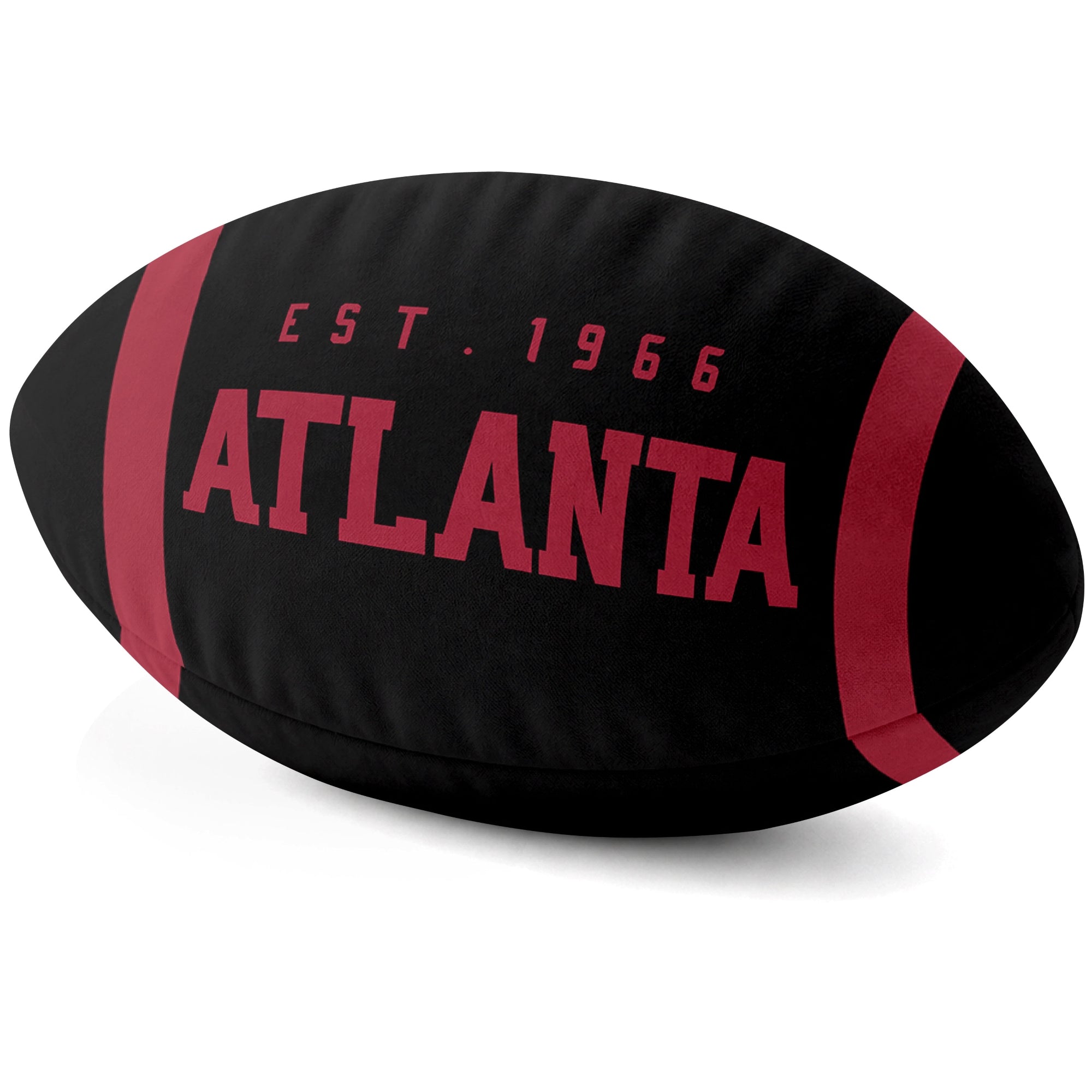 Atlanta Black football shaped pillow city lettering side view