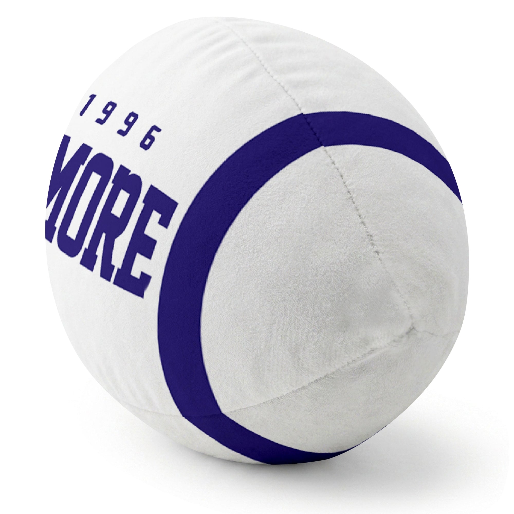 Baltimore White football pillow rounded end and seam angle view