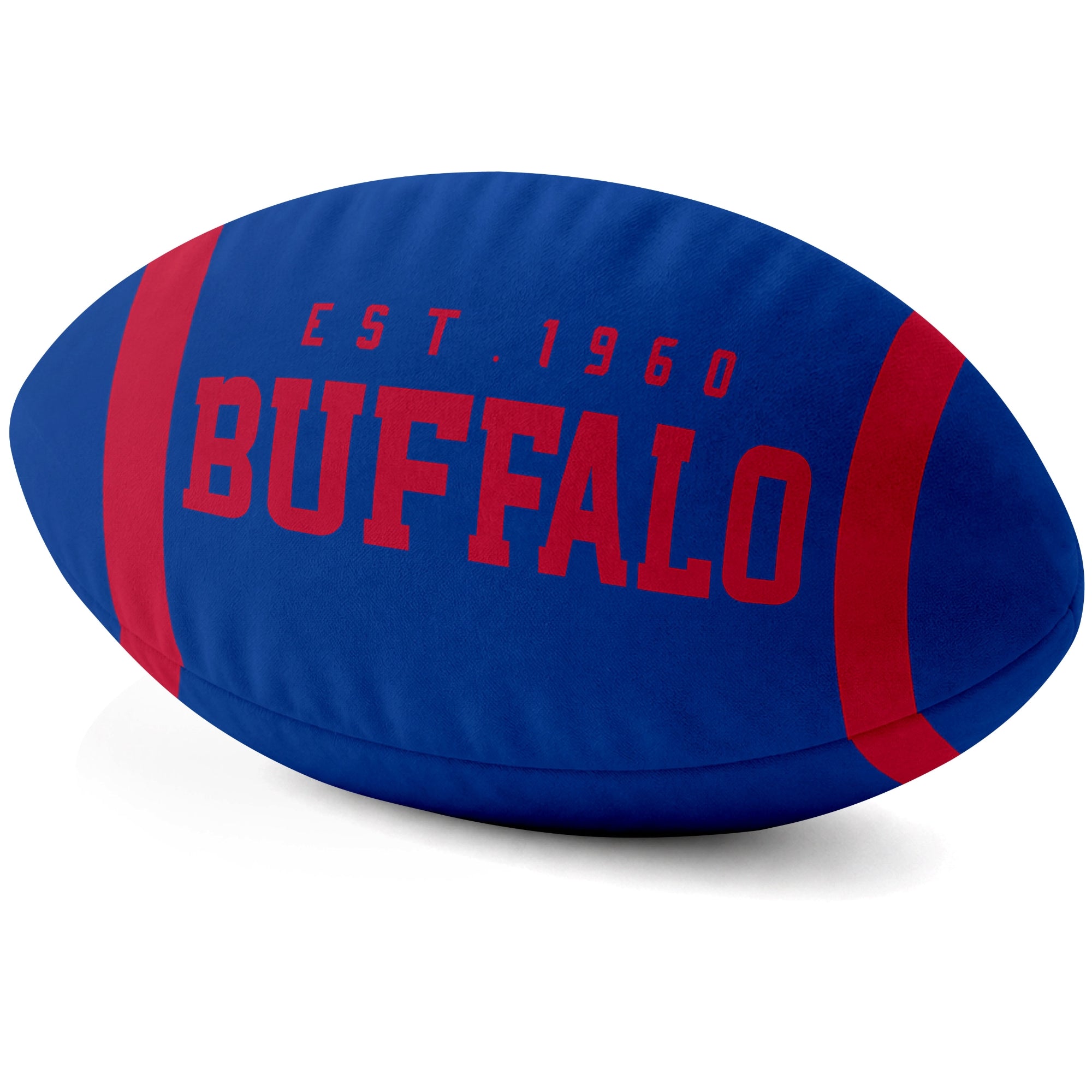 Buffalo Royal football shaped pillow city lettering side view