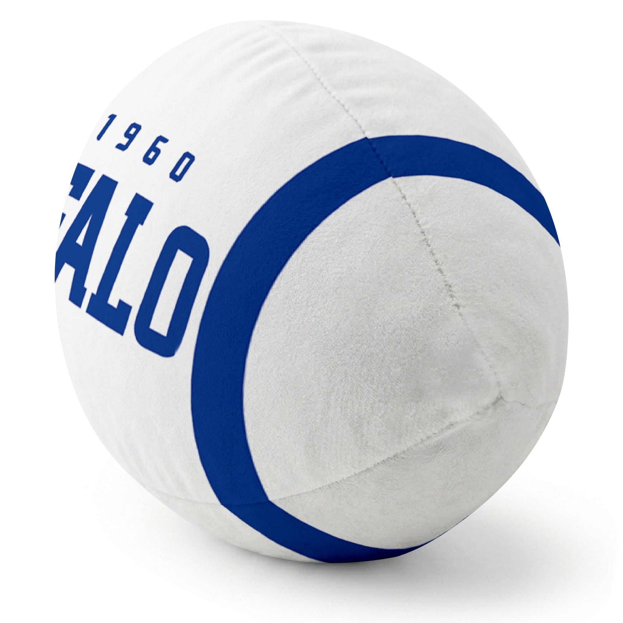 Buffalo White football pillow rounded end and seam angle view