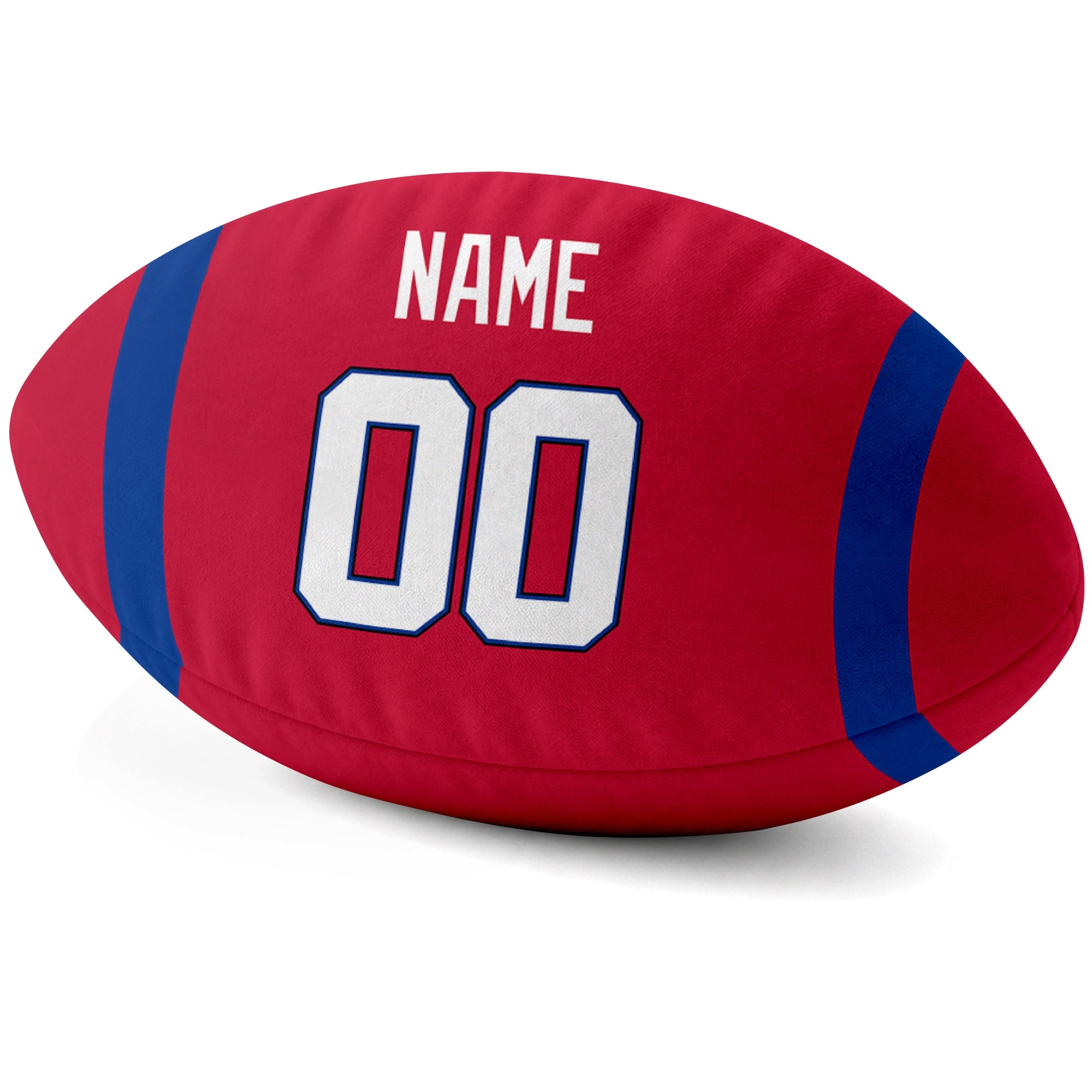 Buffalo Red personalized football pillow custom name and jersey number side view