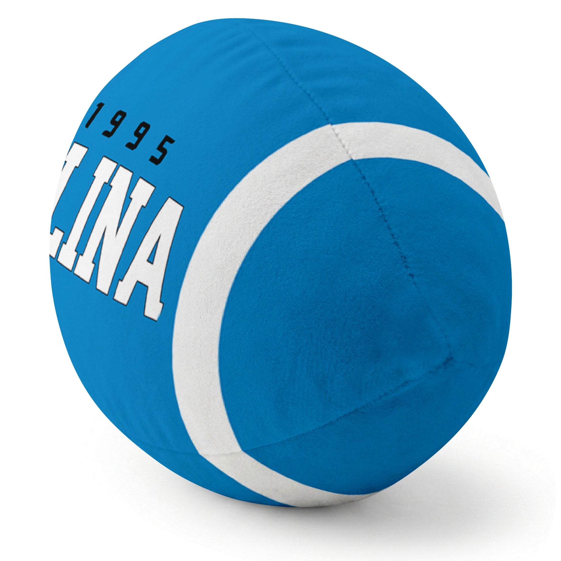Carolina Blue football pillow rounded end and seam angle view