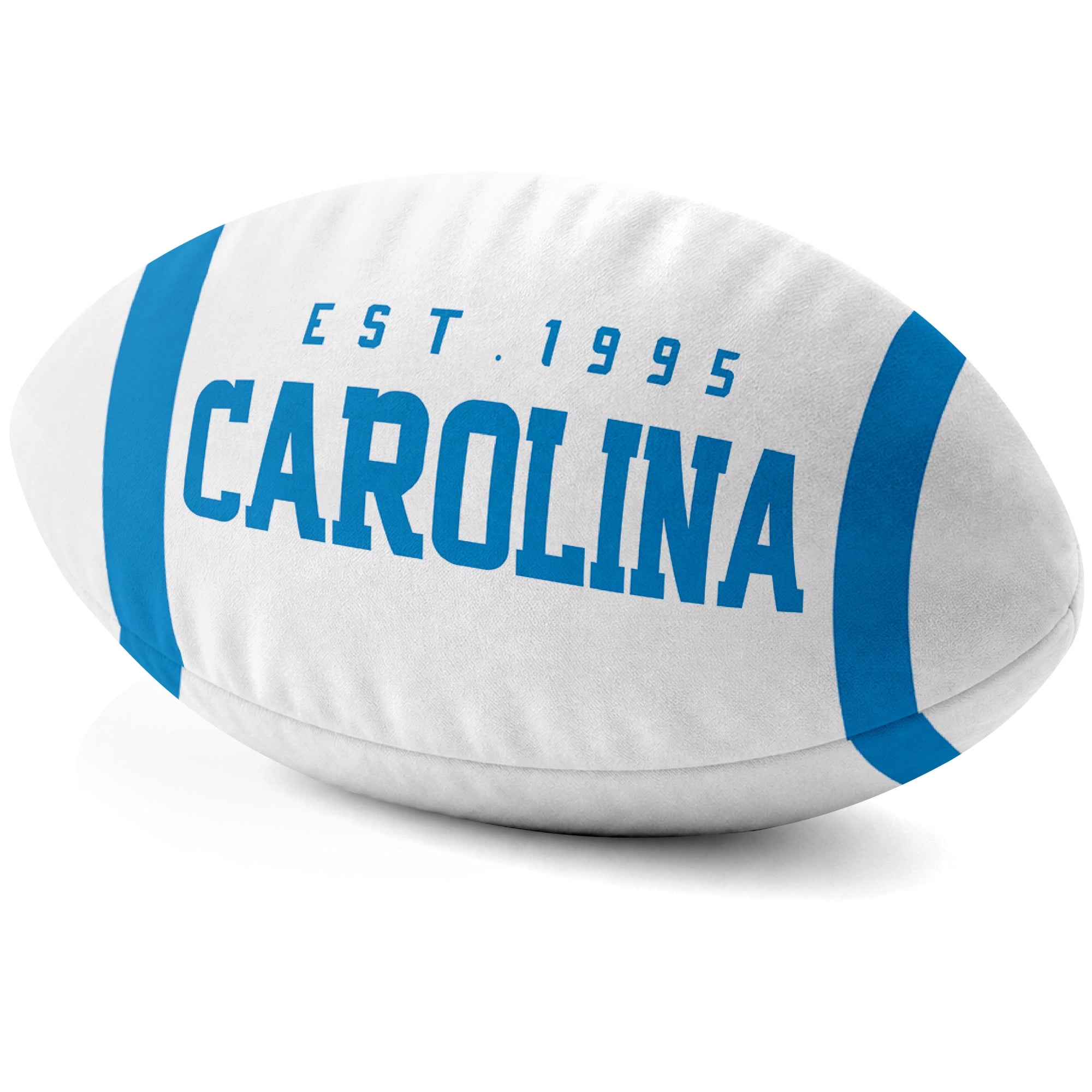 Carolina White football shaped pillow city lettering side view