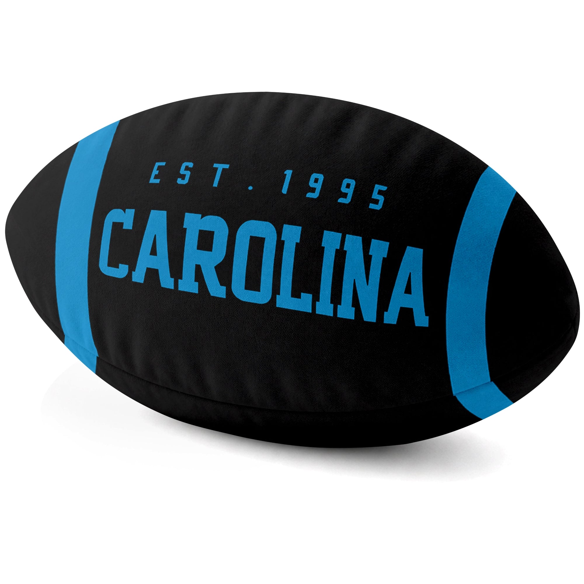 Carolina Black football shaped pillow city lettering side view