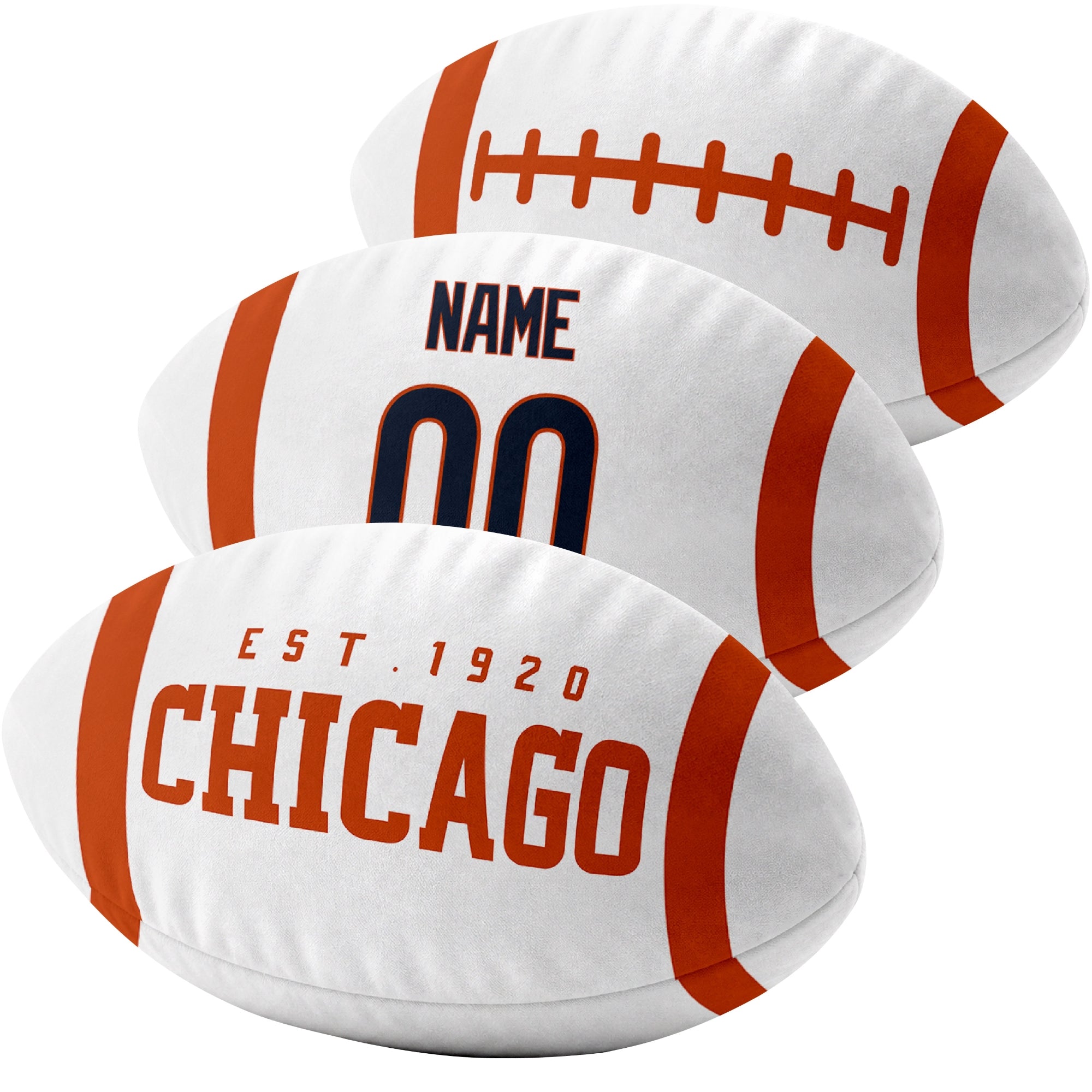 Chicago custom football pillow multi angle comparison in Navy, White and Orange