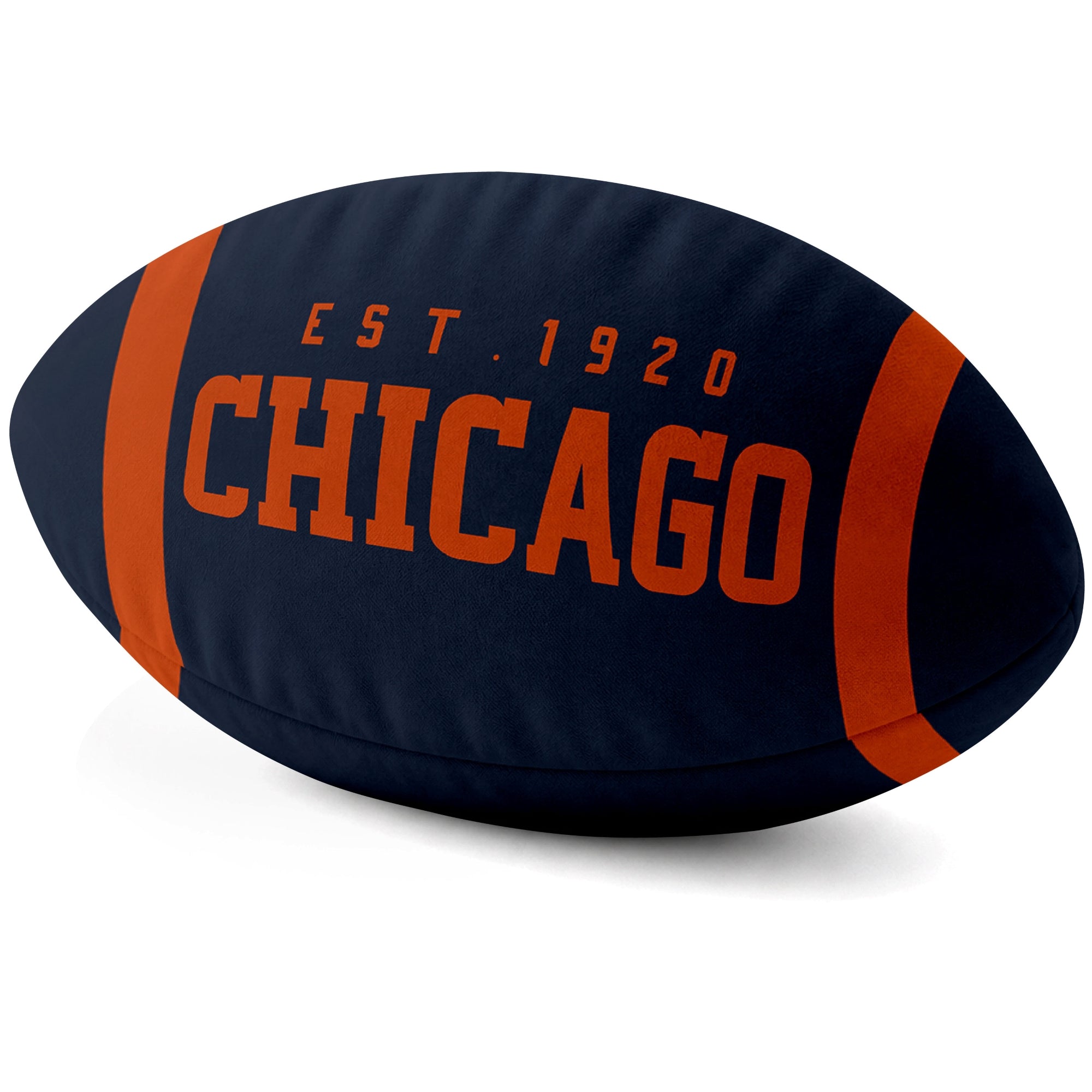 Chicago Navy football shaped pillow city lettering side view