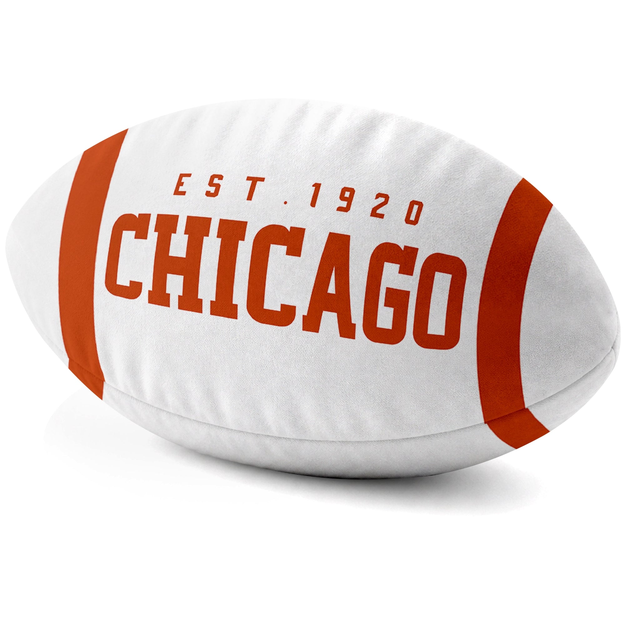 Chicago White football shaped pillow city lettering side view
