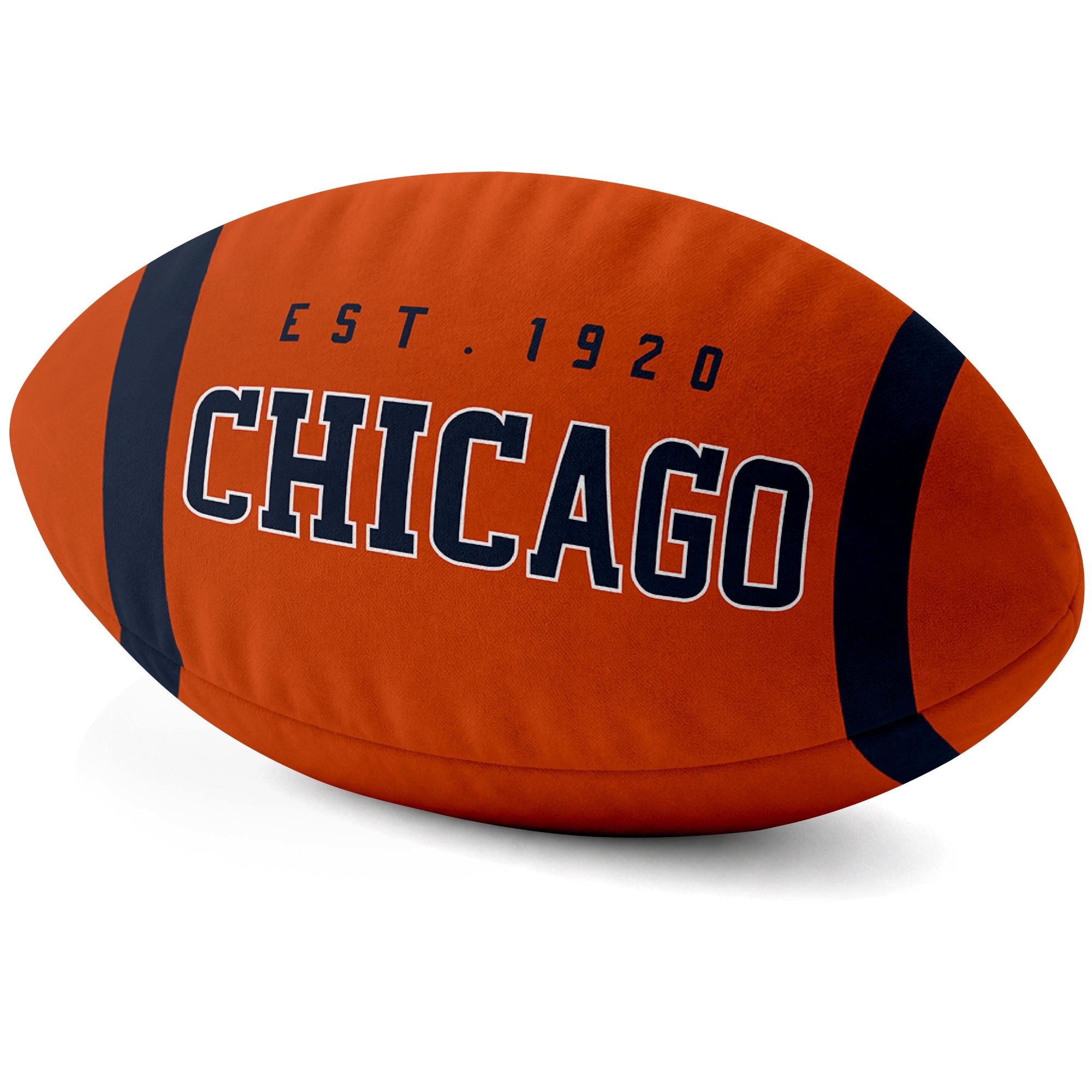 Chicago Orange football shaped pillow city lettering side view