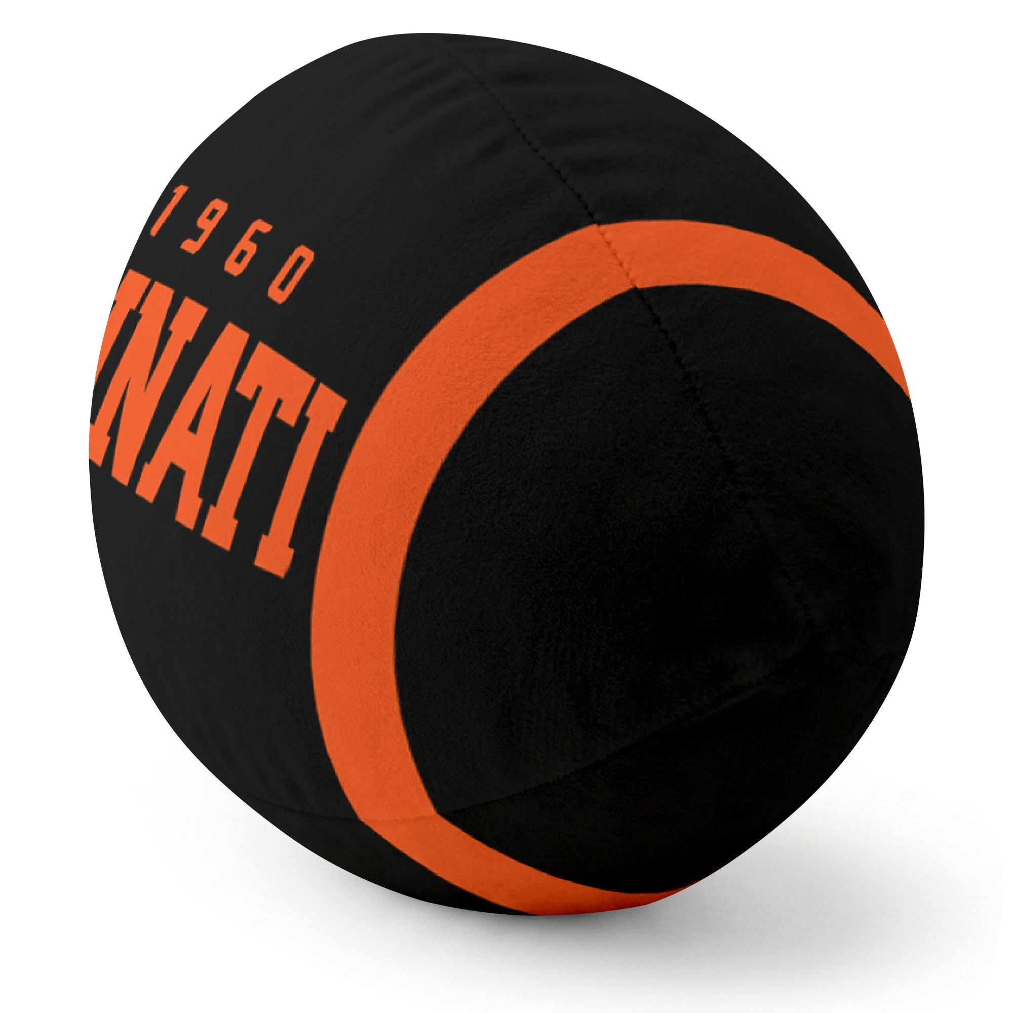 Cincinnati Black football pillow rounded end and seam angle view
