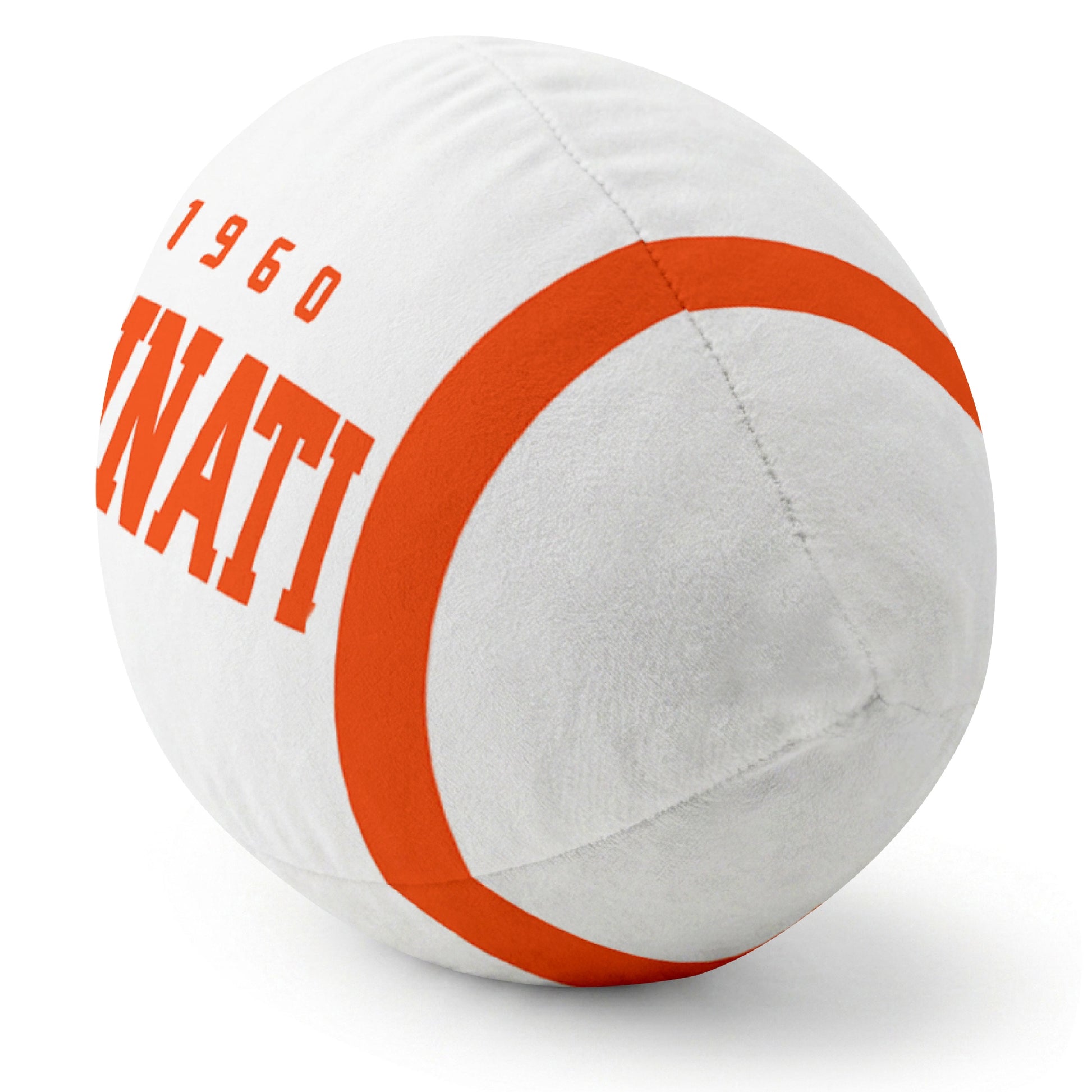 Cincinnati White football pillow rounded end and seam angle view