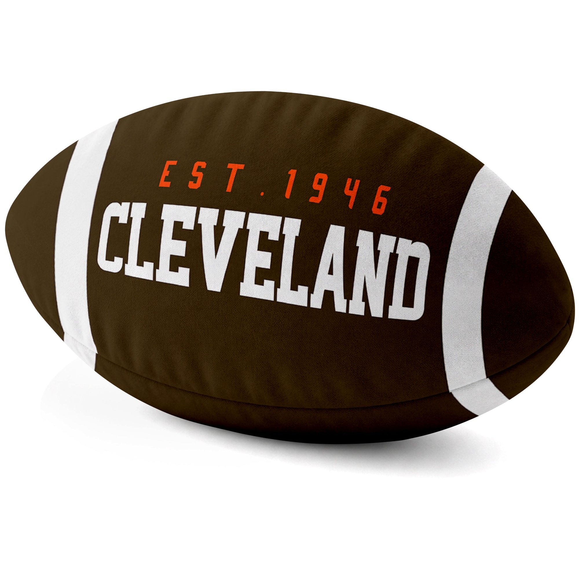 Cleveland Brown football shaped pillow city lettering side view