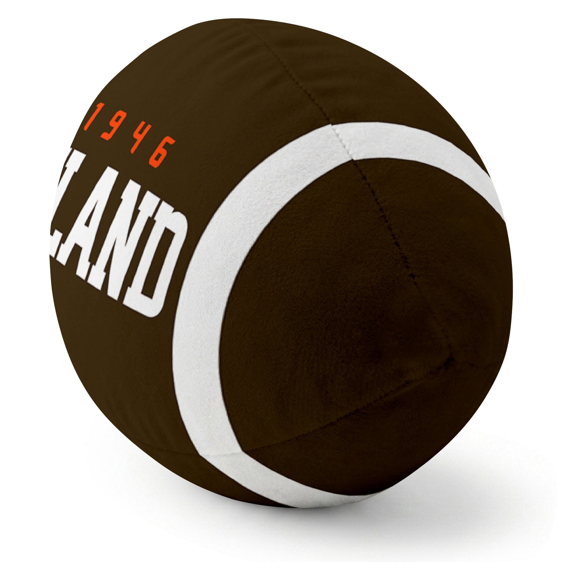Cleveland Brown football pillow rounded end and seam angle view