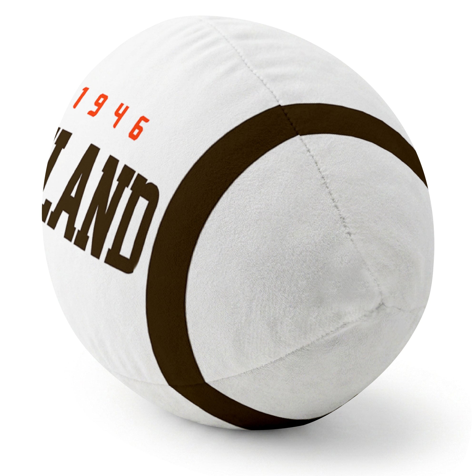 Cleveland White football pillow rounded end and seam angle view