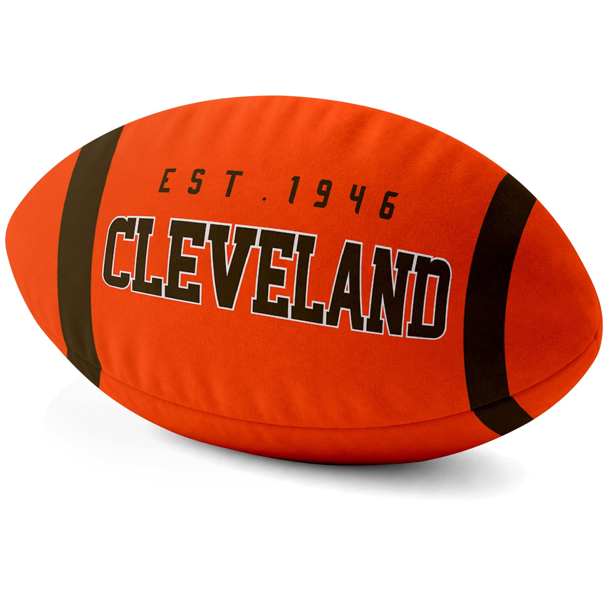 Cleveland Orange football shaped pillow city lettering side view