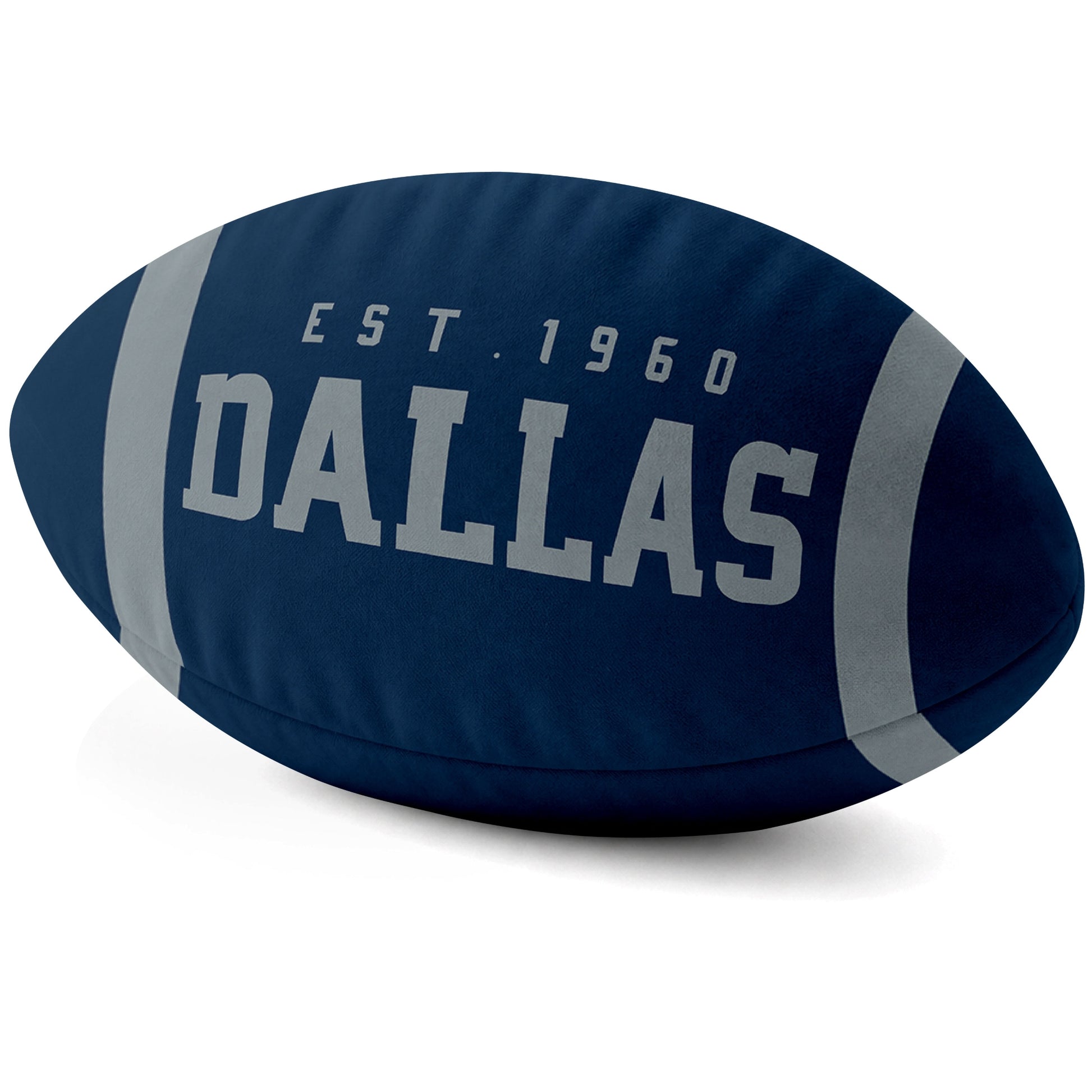 Dallas Navy football shaped pillow city lettering side view