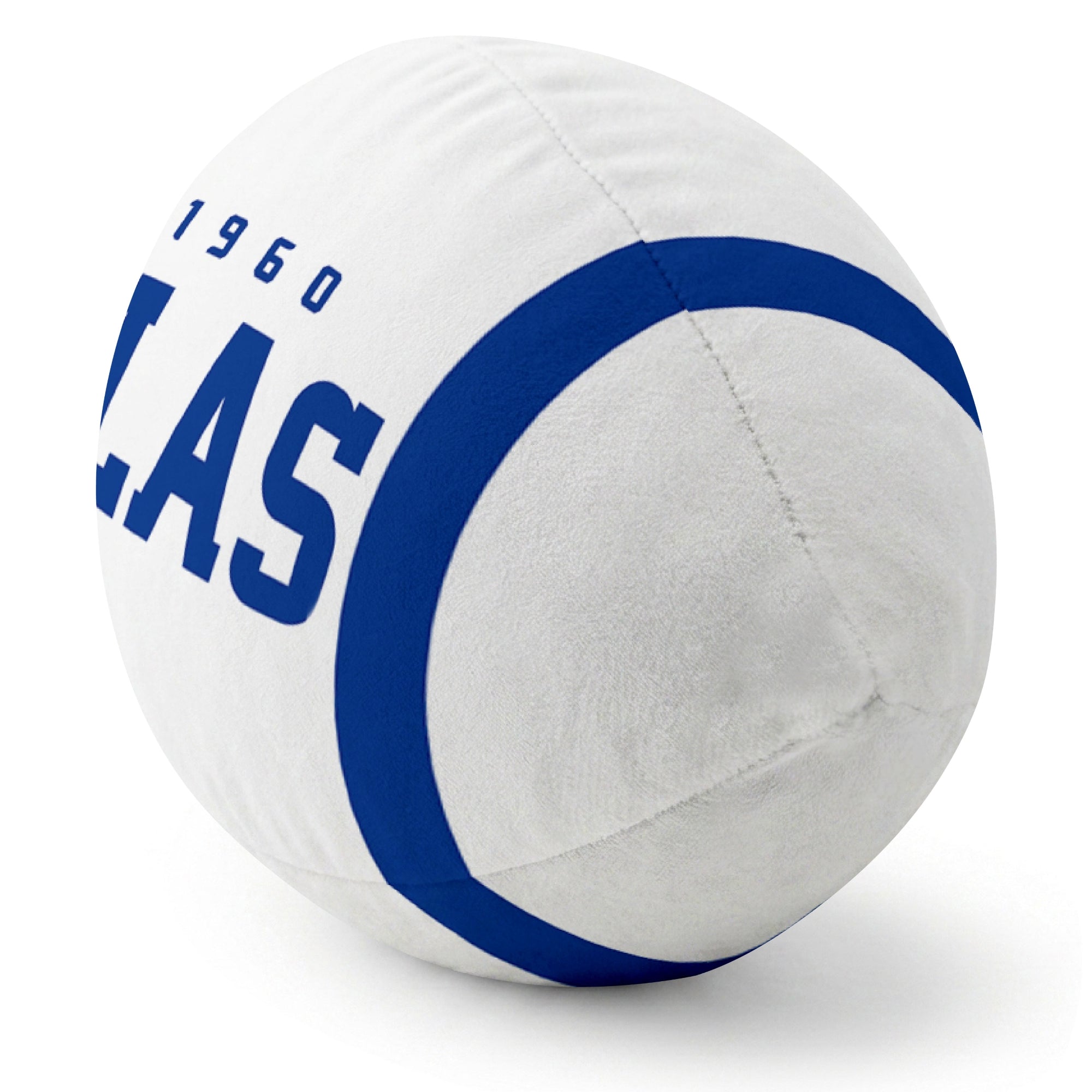 Dallas White football pillow rounded end and seam angle view