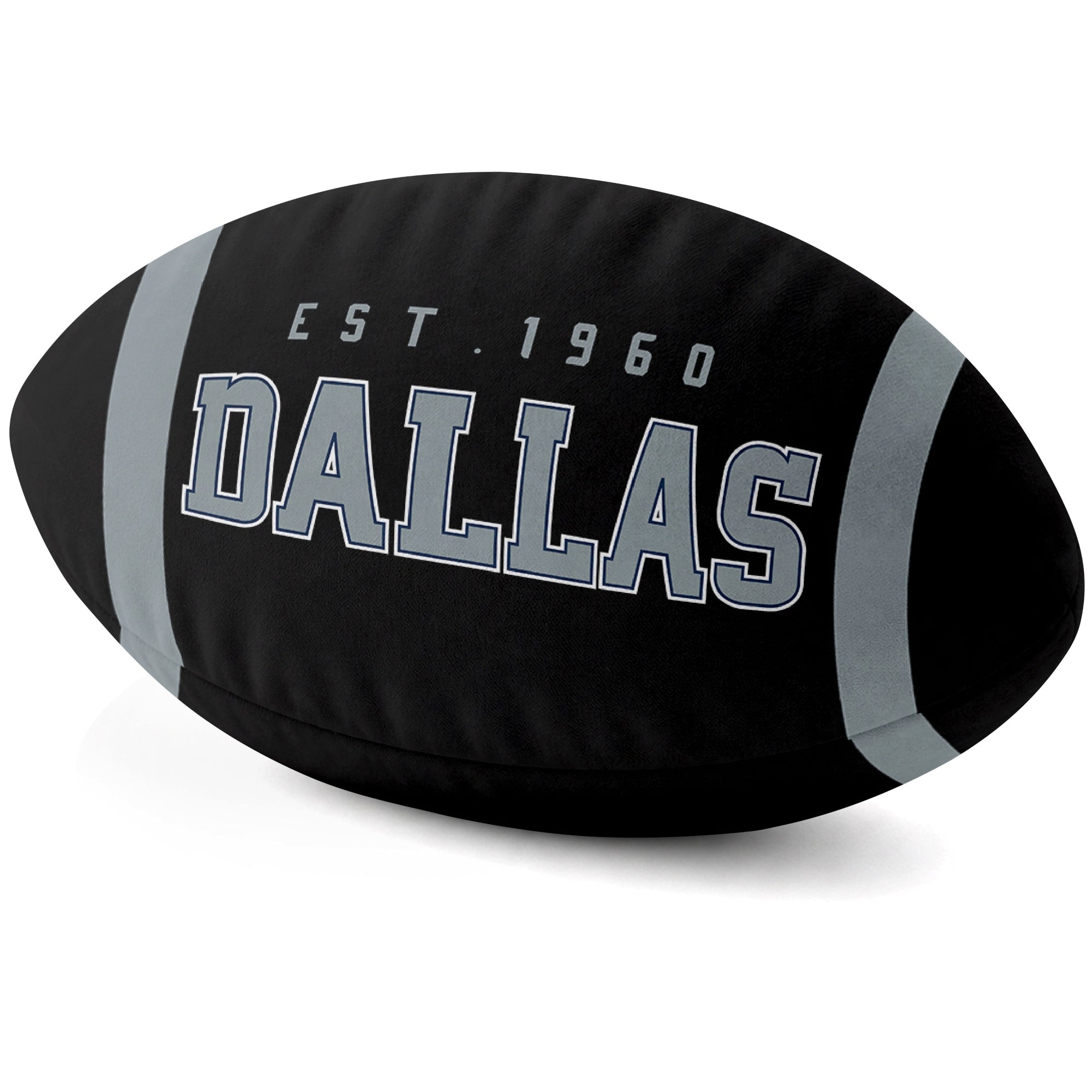 Dallas Black football shaped pillow city lettering side view