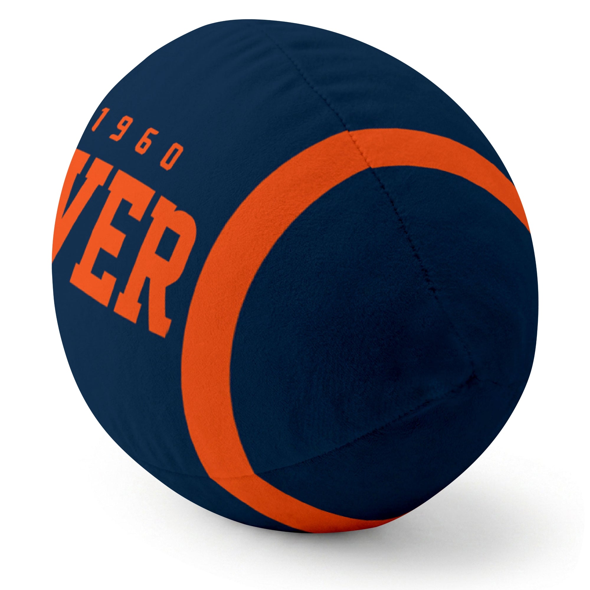 Denver Navy football pillow rounded end and seam angle view