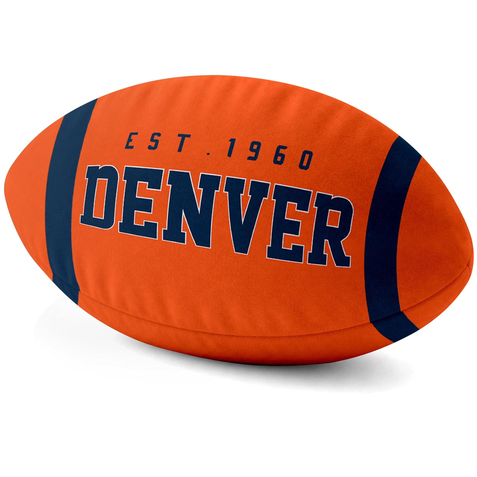 Denver Orange football shaped pillow city lettering side view