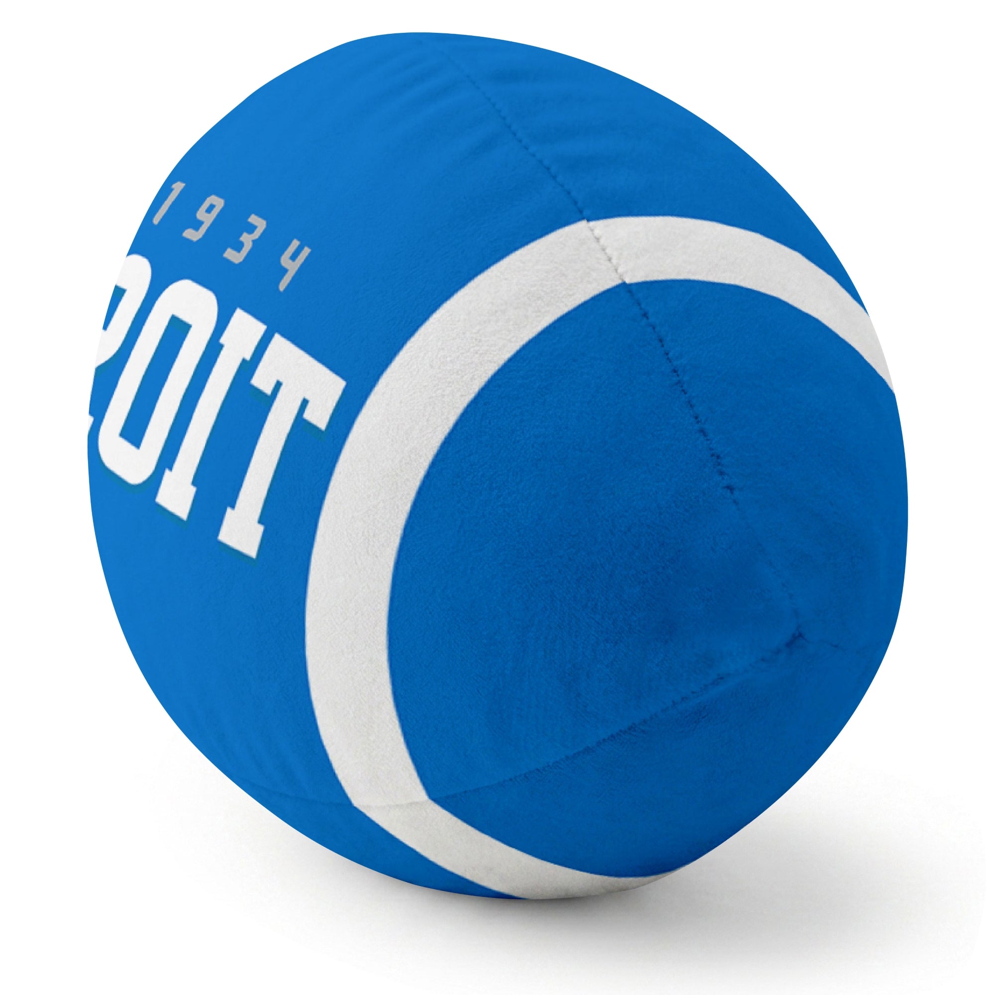 Detroit Blue football pillow rounded end and seam angle view