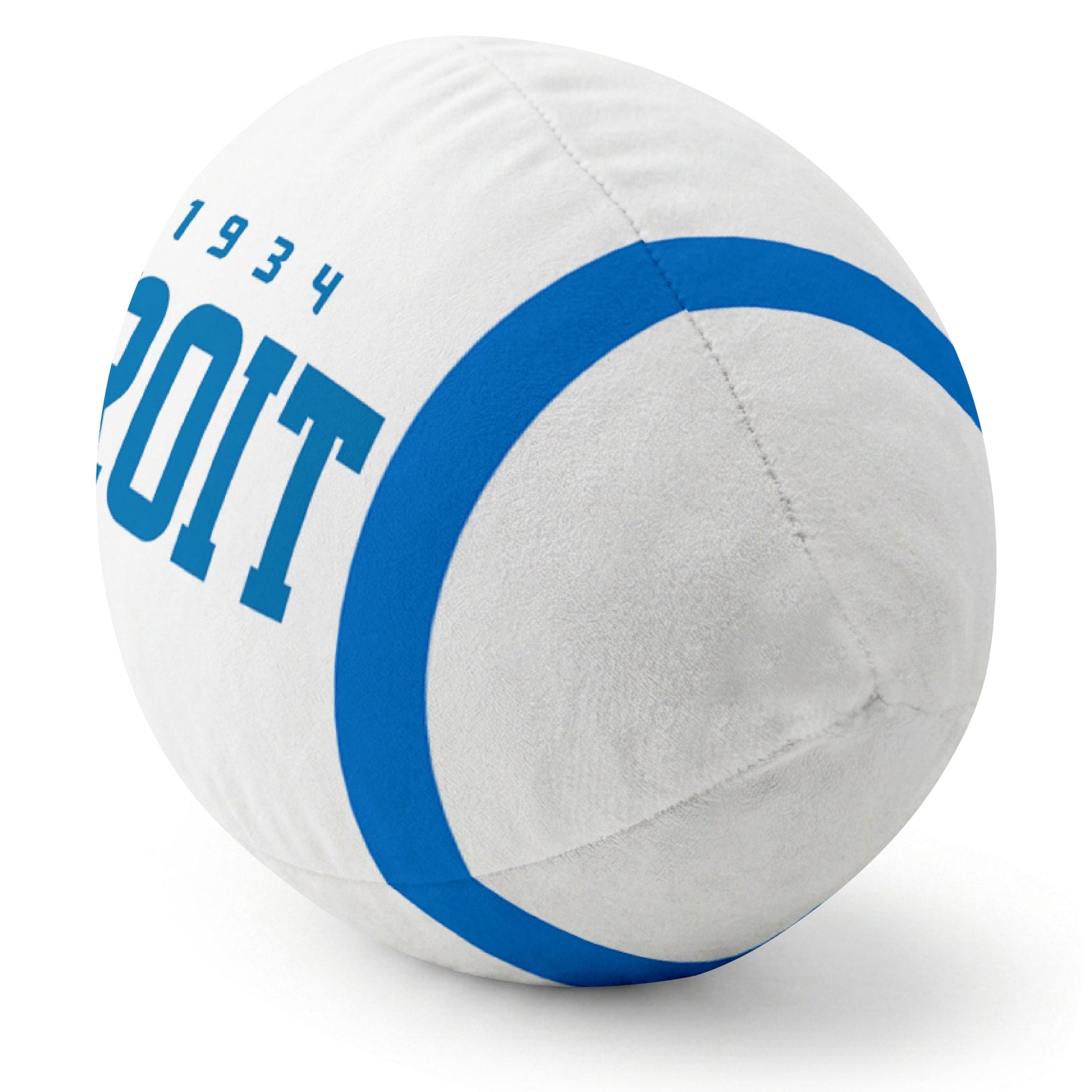Detroit White football pillow rounded end and seam angle view