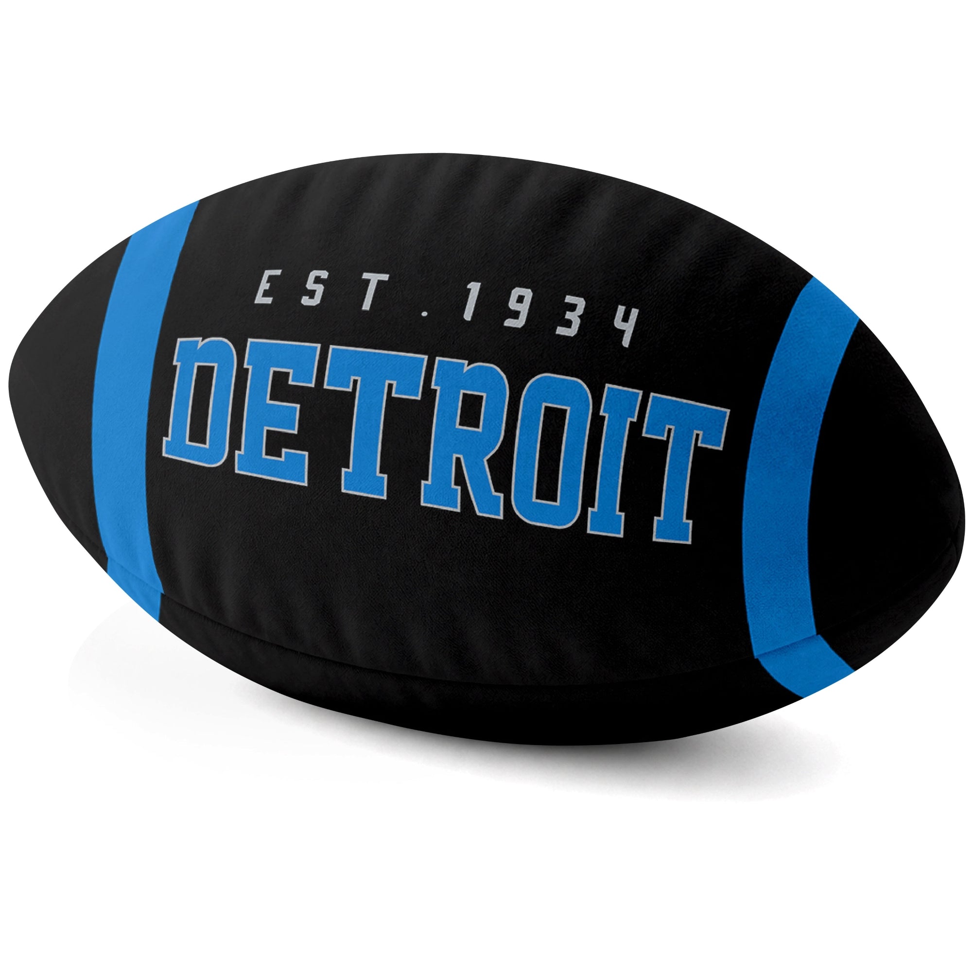 Detroit Black football shaped pillow city lettering side view