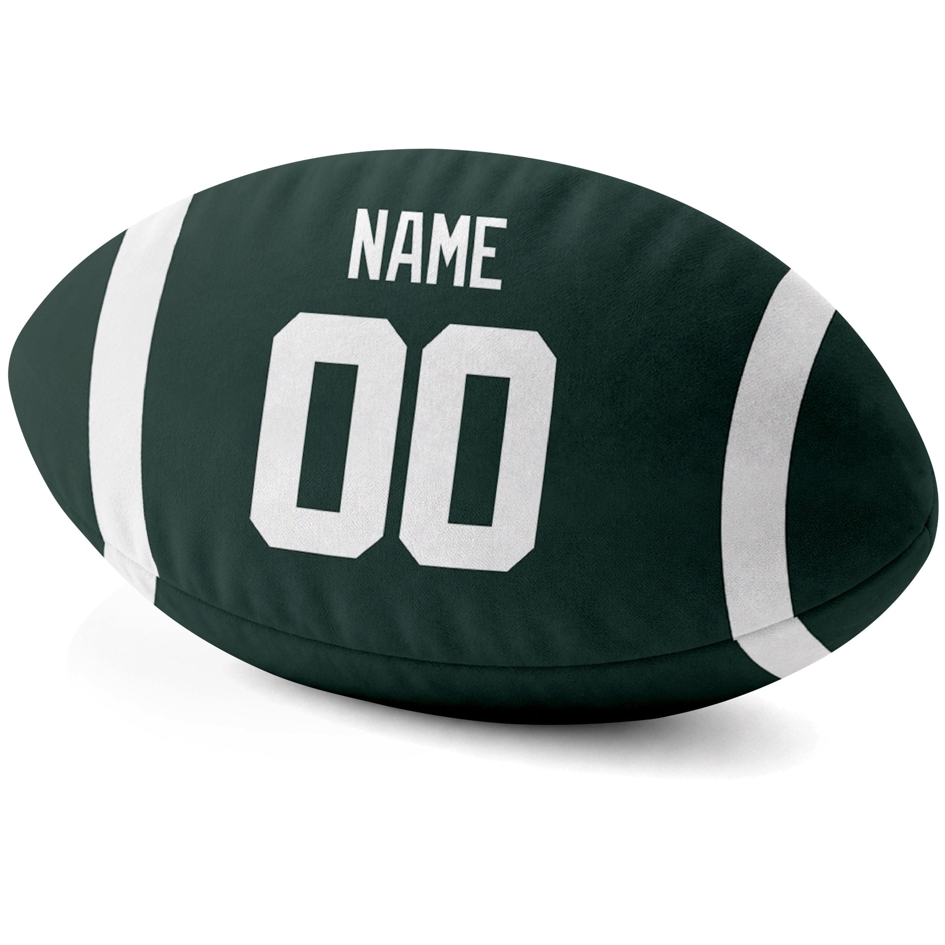 Green Bay Green personalized football pillow custom name and jersey number side view