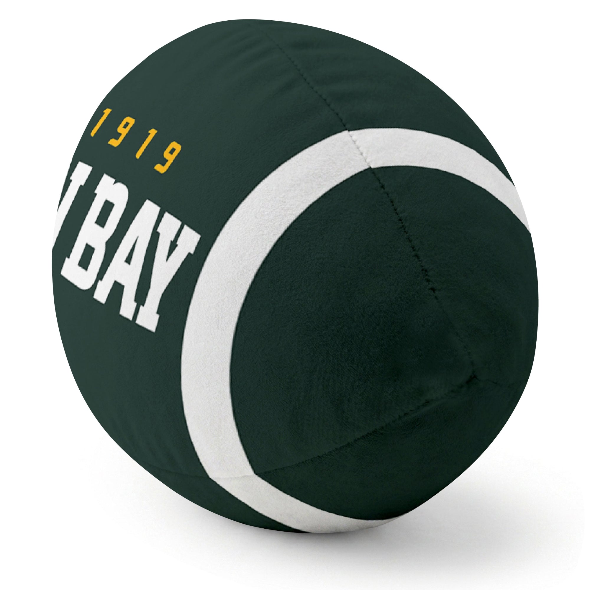 Green Bay Green football pillow rounded end and seam angle view