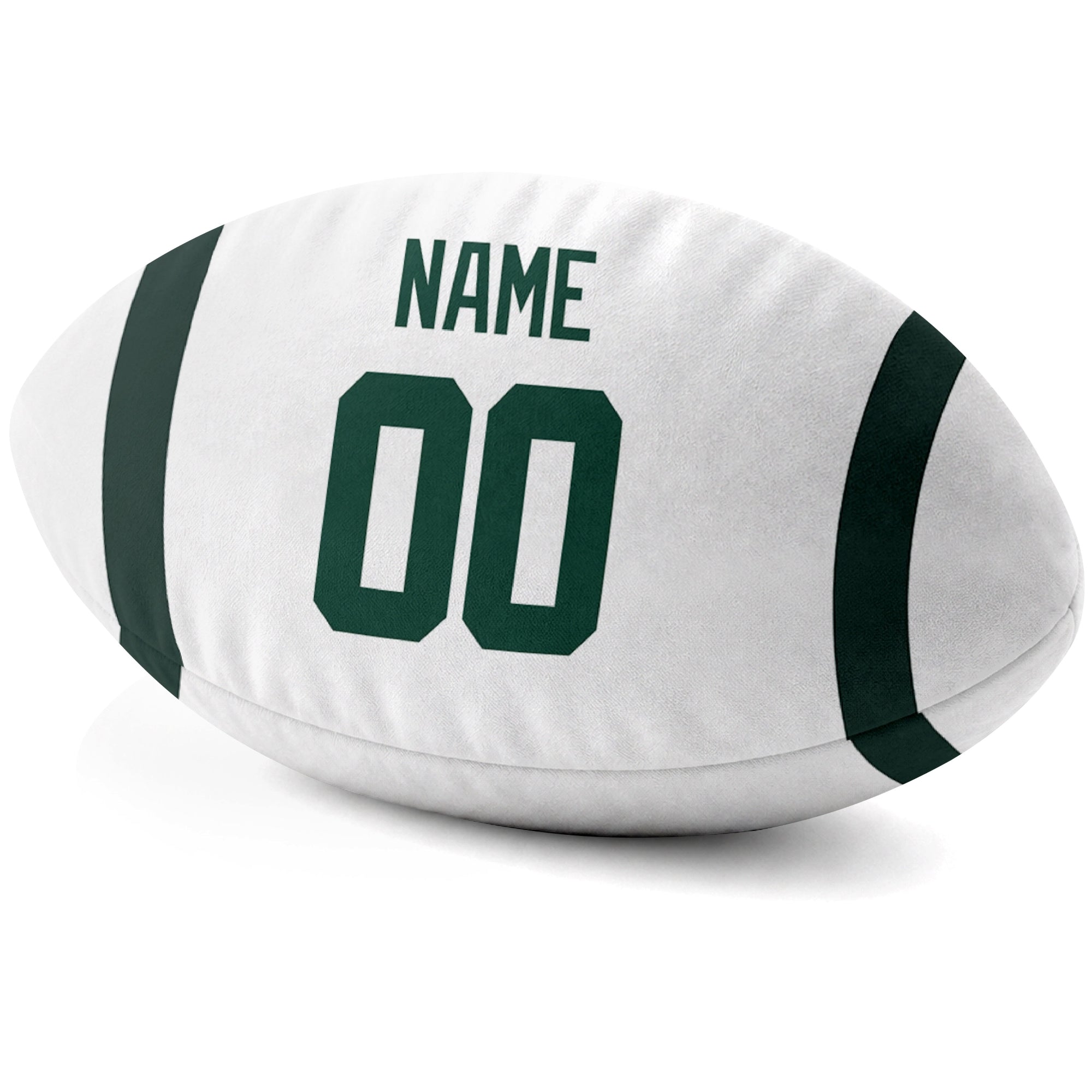 Green Bay White personalized football pillow custom name and jersey number side view